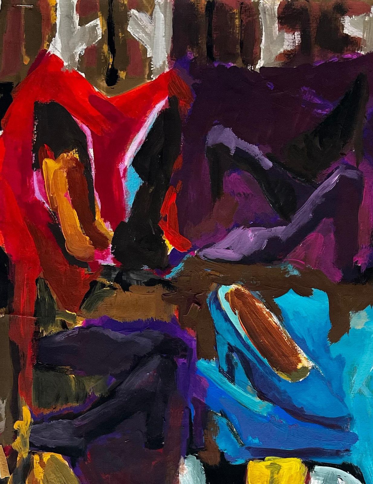 Guy Nicod Abstract Interior With Womens Shoes Colourful French Modernist Gouache photo for sale