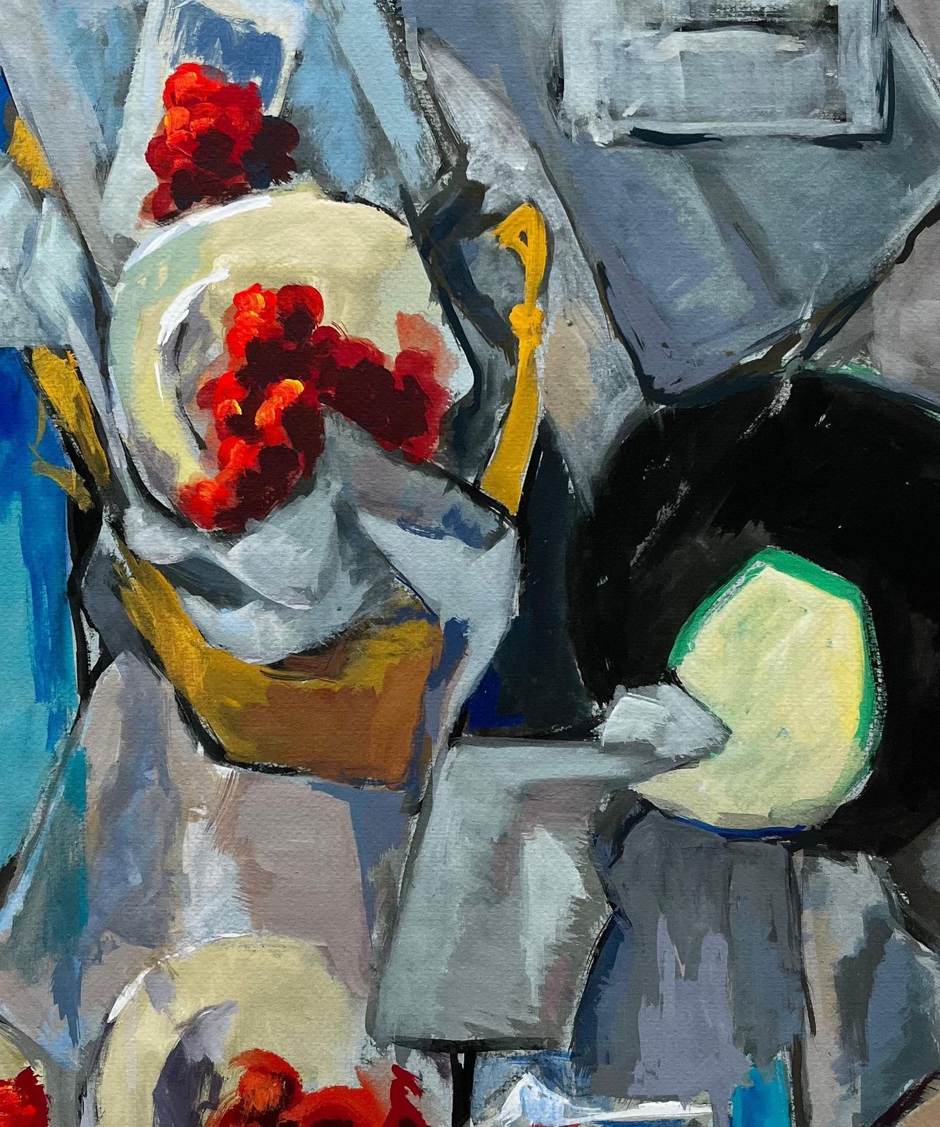 Guy Nicod Abstract Still Life With Bowls Plates Red Grapes And Jug Modernist Gouache photo buy