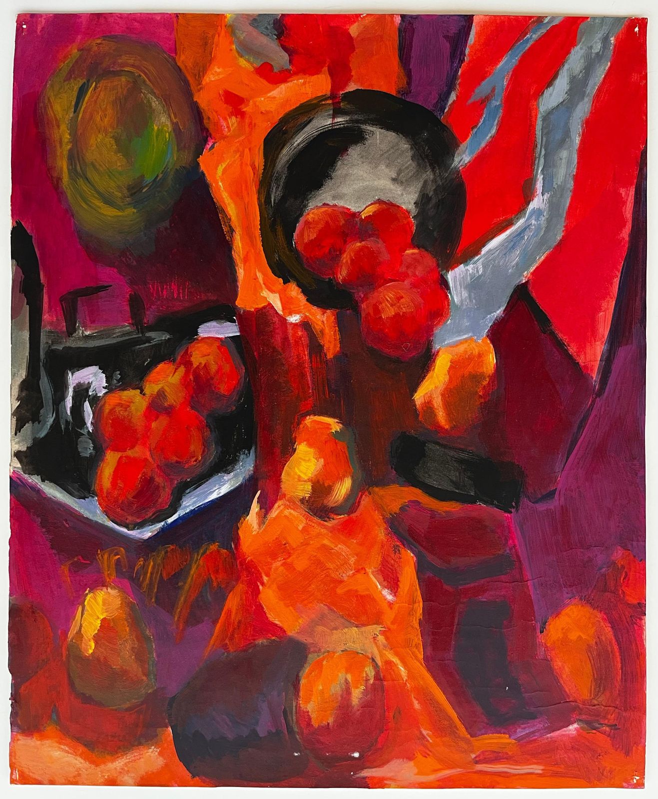 Guy Nicod Abstract Still Life With Pears Apples And Oranges Modernist Gouache photo furniture