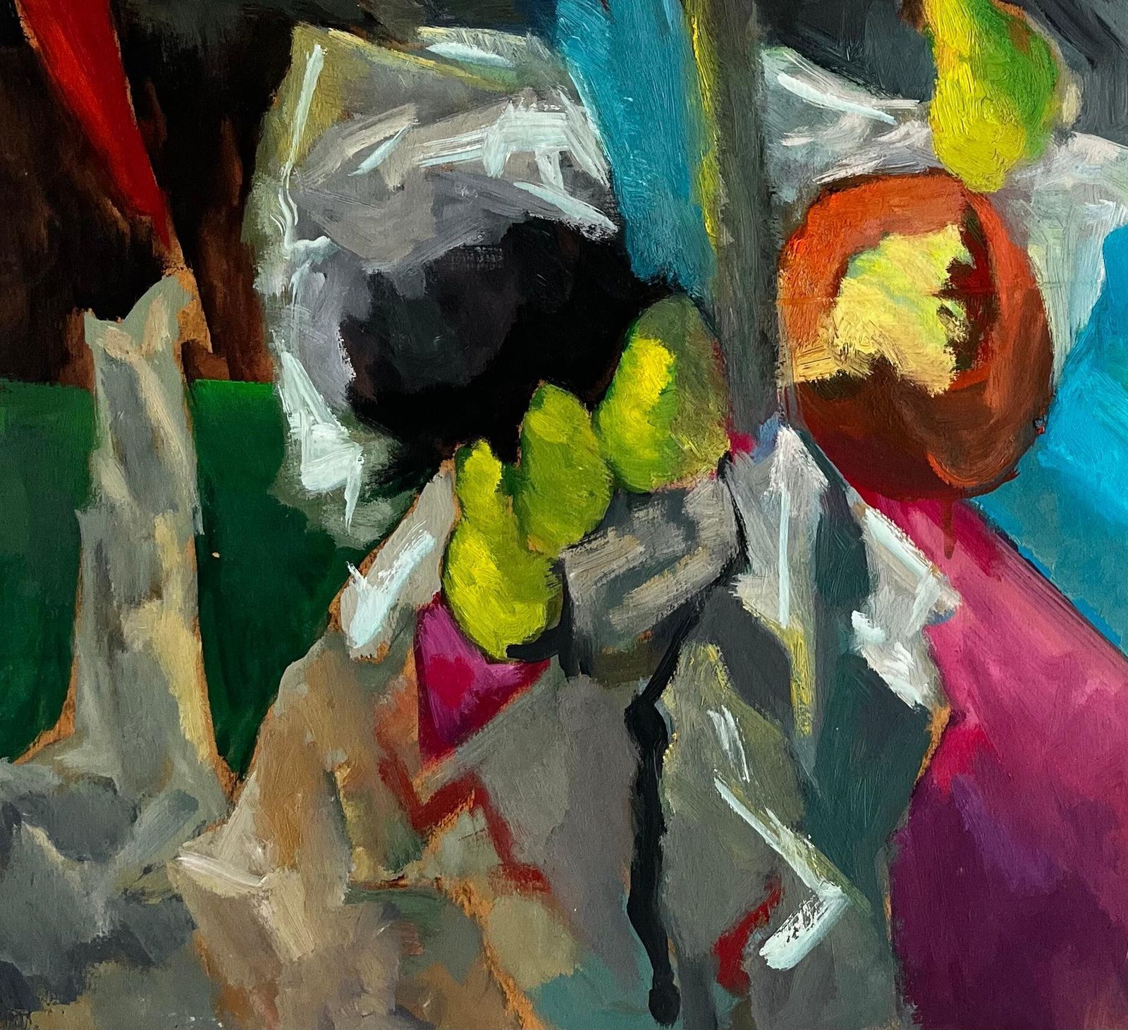 Guy Nicod Abstract Red Flowers With Fruit And Draped Fabrics Modernist Gouache photo vinterior