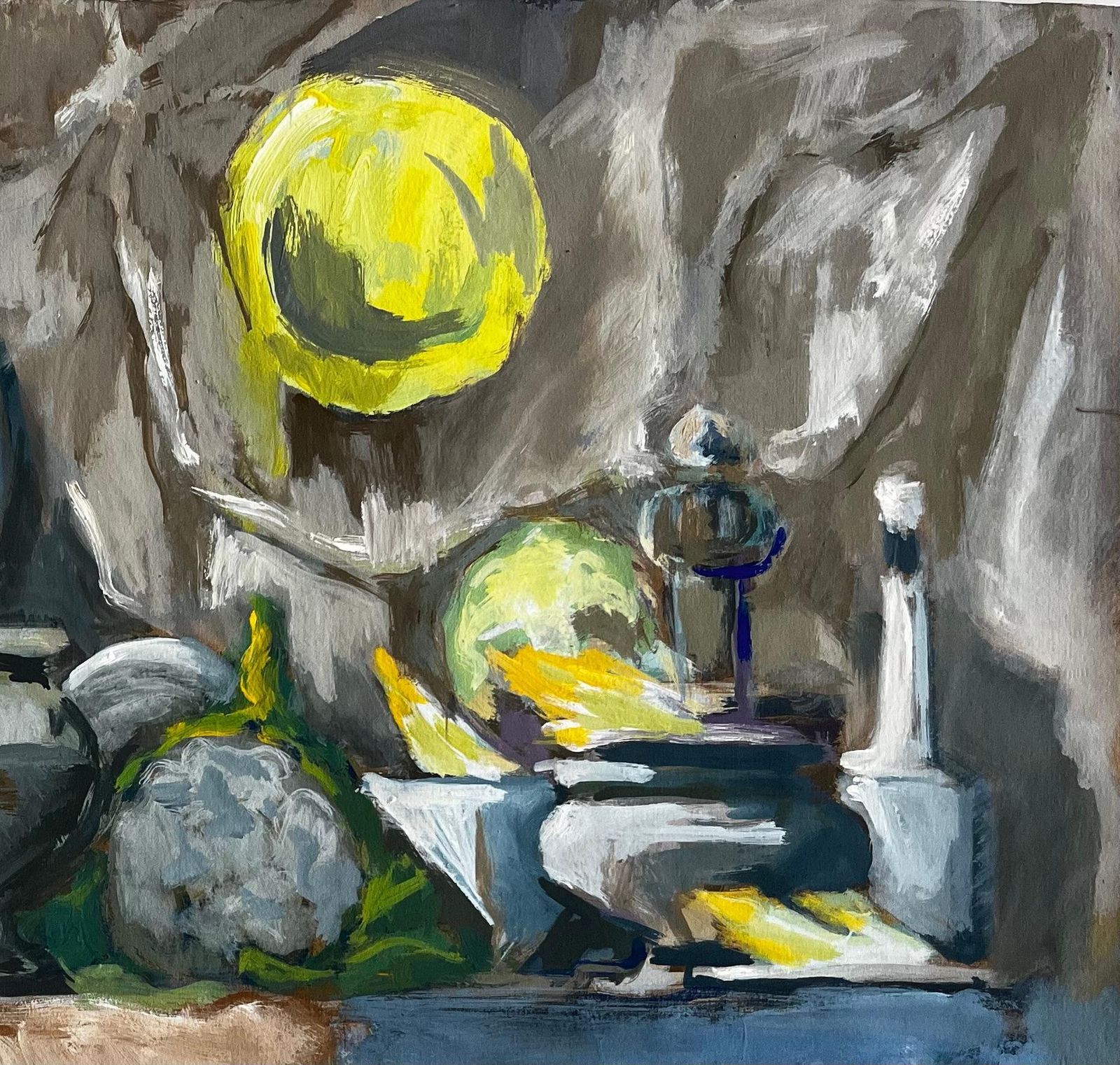 Guy Nicod Abstract Still Life With Plates Bowls And Kitchen Utensils Modernist Gouache photo Art