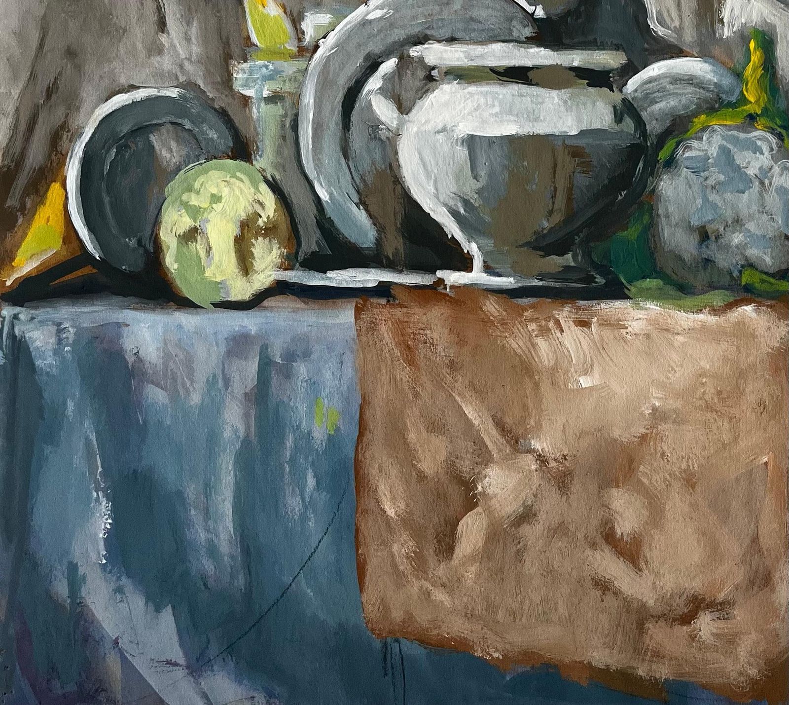 Guy Nicod Abstract Still Life With Plates Bowls And Kitchen Utensils Modernist Gouache photo 651.0