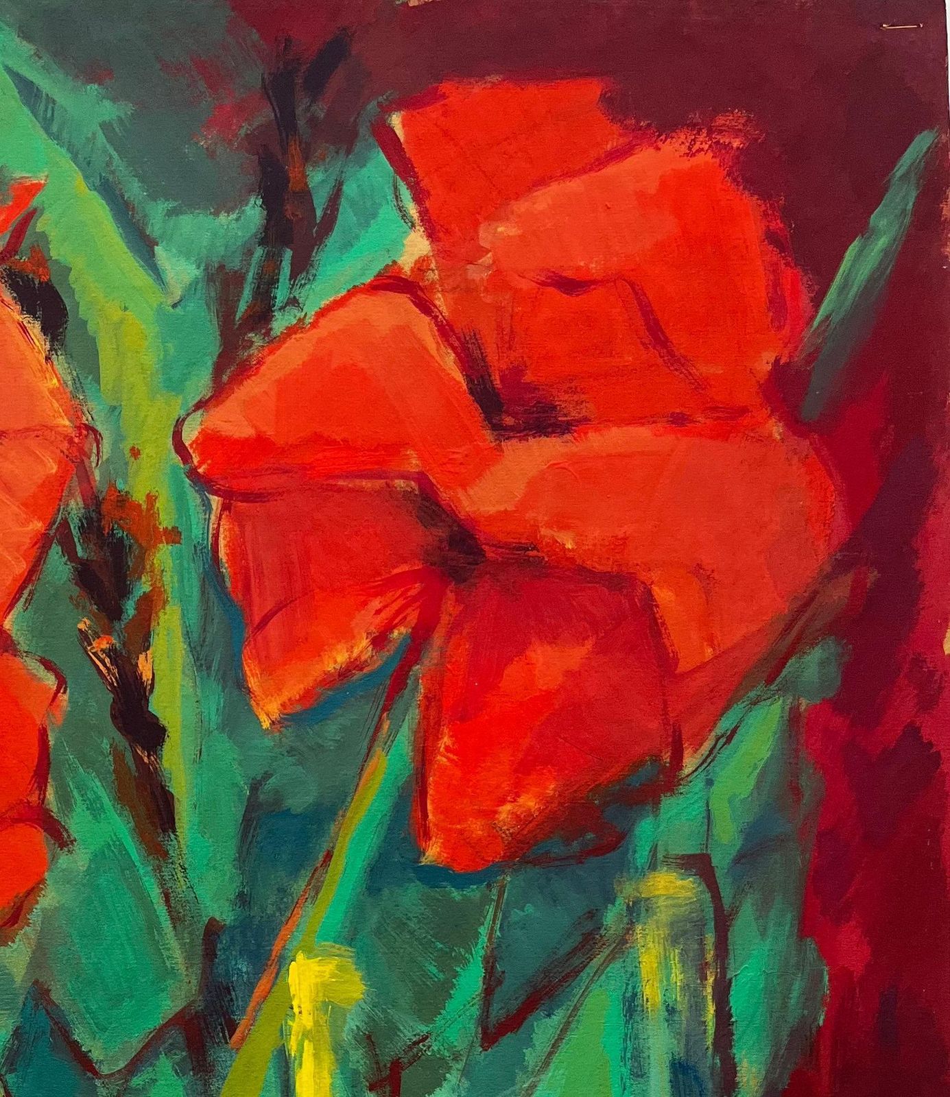 Guy Nicod Abstract Red Flowers With Bottles And Fruit French Modernist Gouache photo for sale