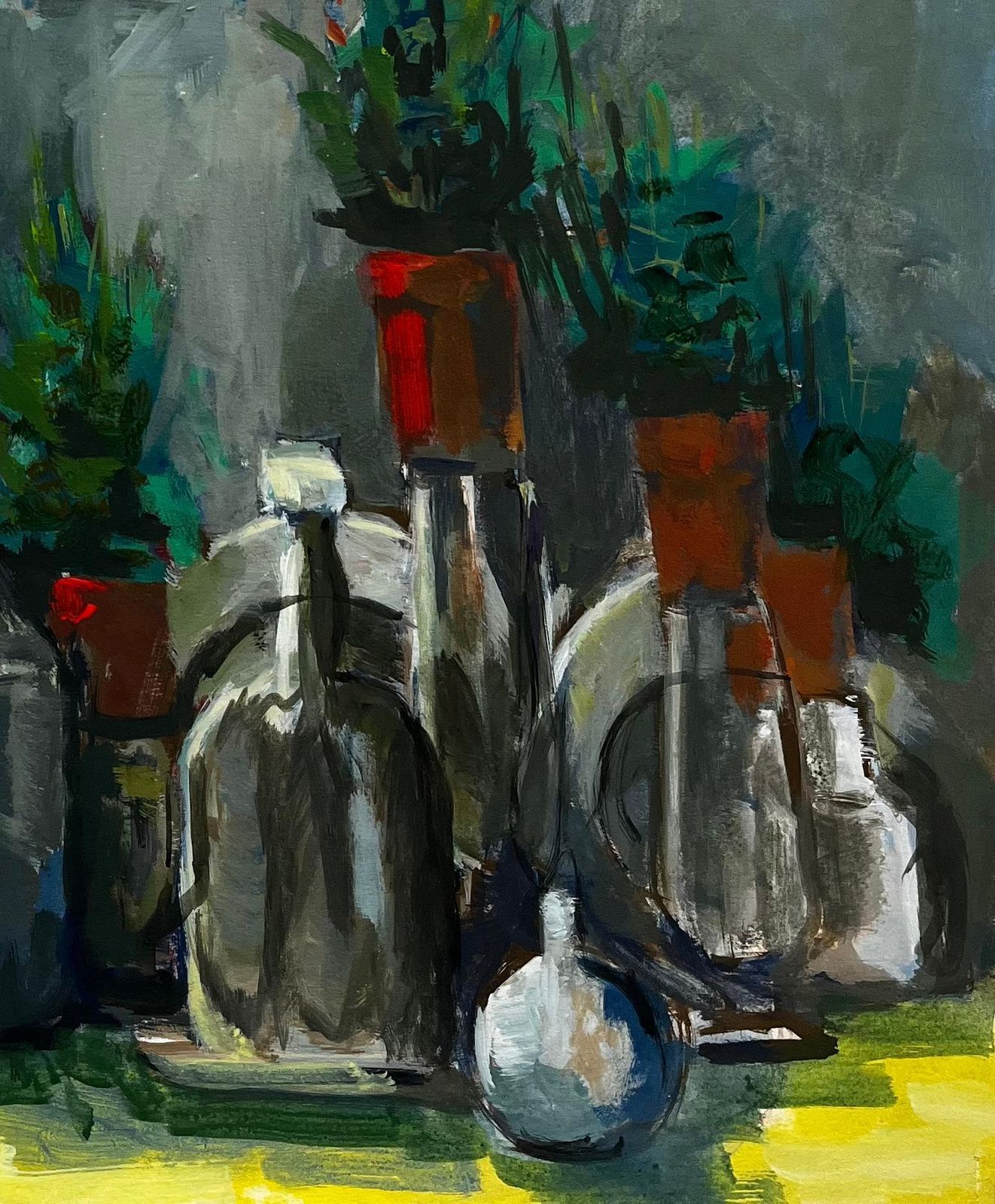 Guy Nicod Yellow Draped Cloth Grey Bottles And Potted Plants French Modernist Still Life photo Art