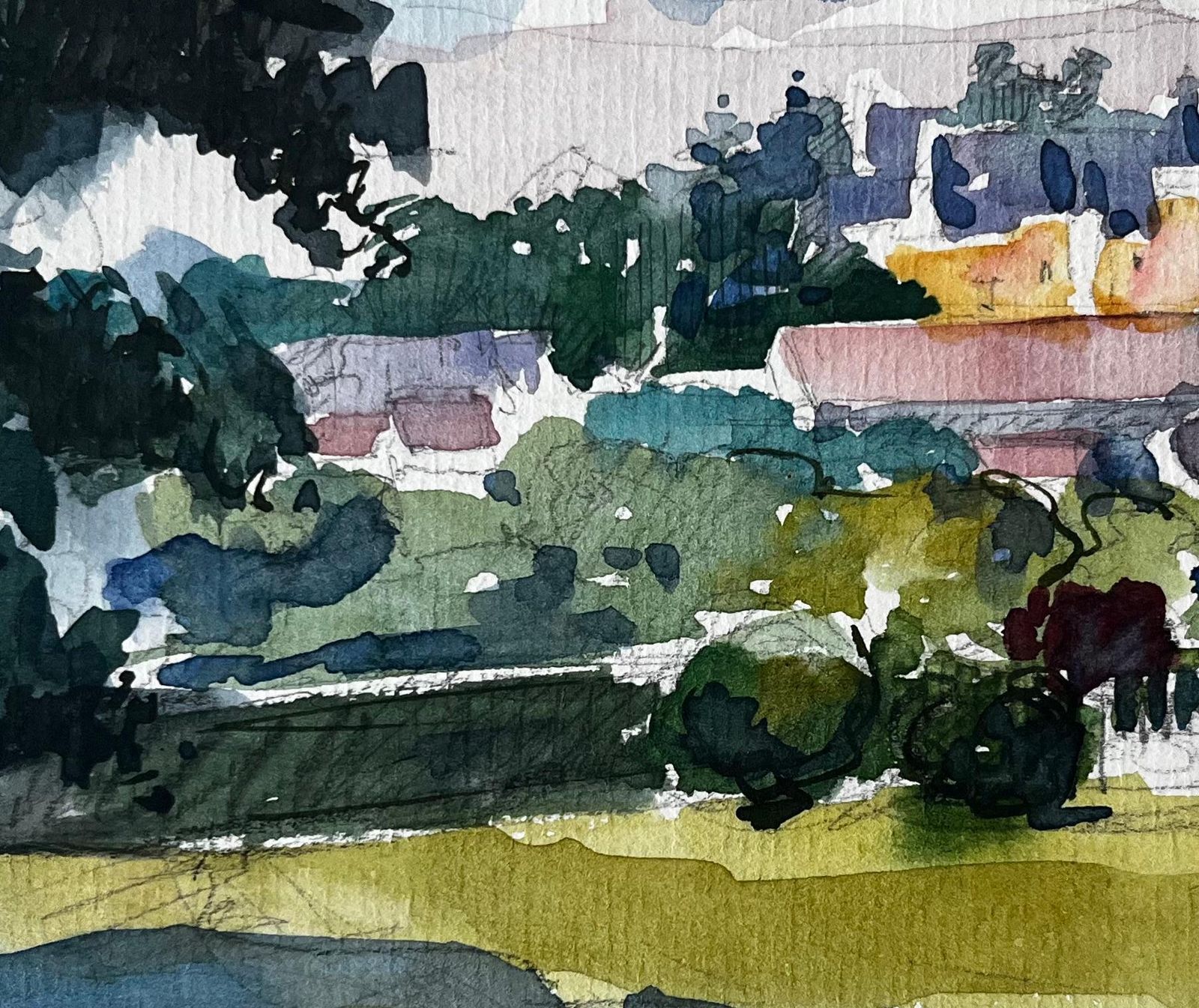 Pierre Neveulandscape Castle Distant Village Trees And Sunlit Fields Watercolor photo buy