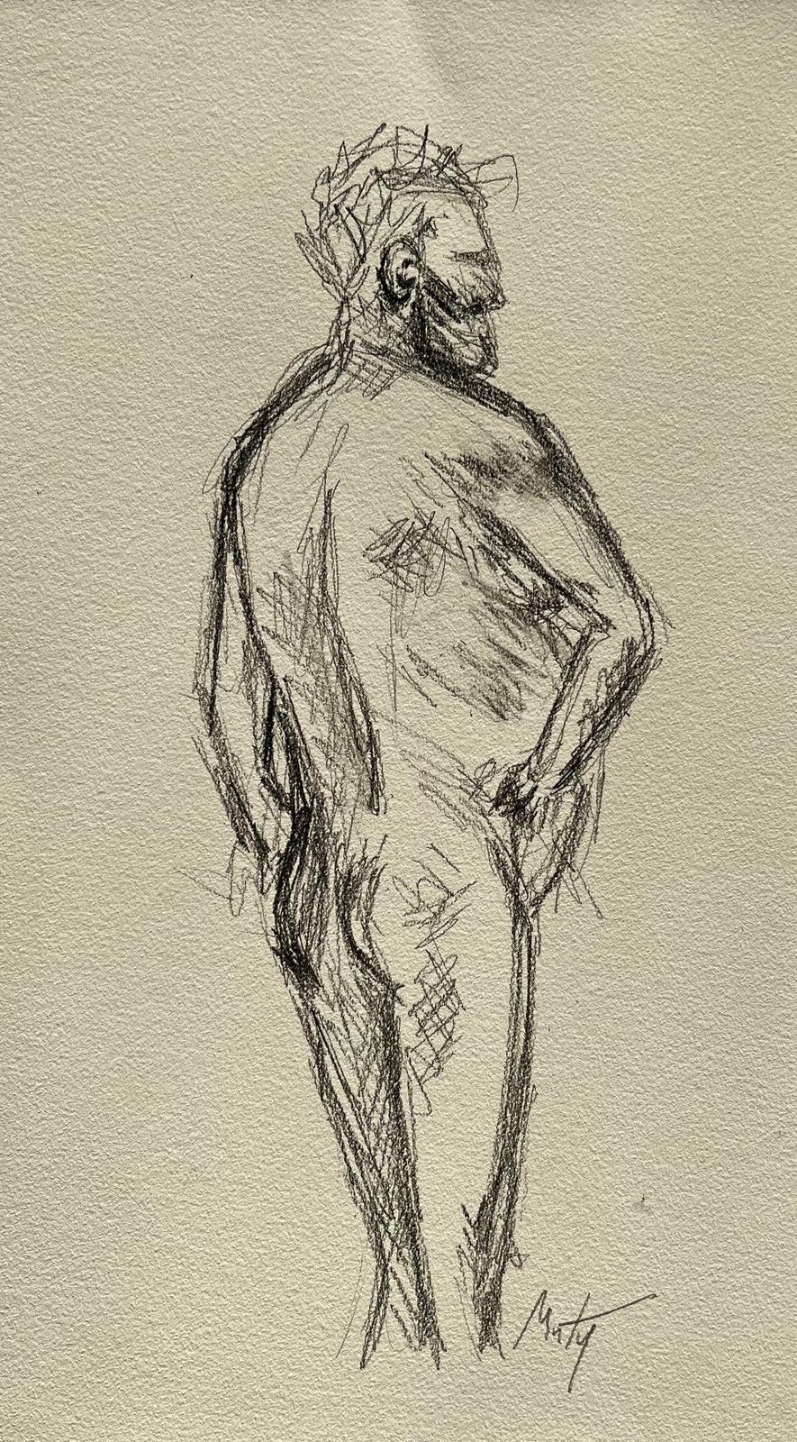 Minty Ramseystanding Back View Nude Male Figure Expressive Contemporary Life Drawing2025