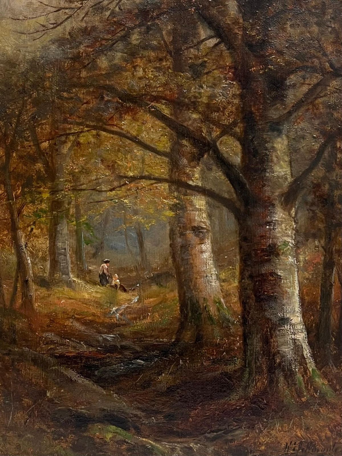 W Pettingale (19th Century)signed Victorian Oil Painting Gathering Firewood Autumn Woodland Pathway photo for sale