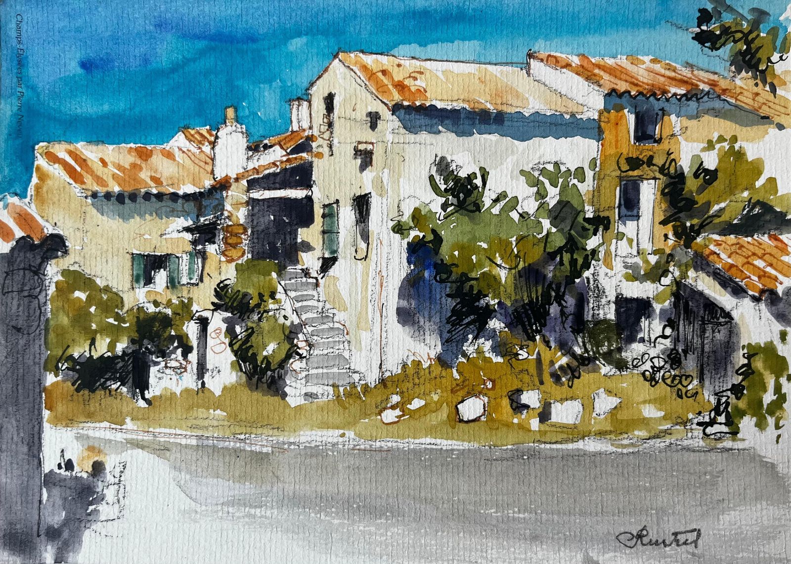 Pierre Neveuprovençal Village Houses Stone Walls Terracotta Roofs French Landscape