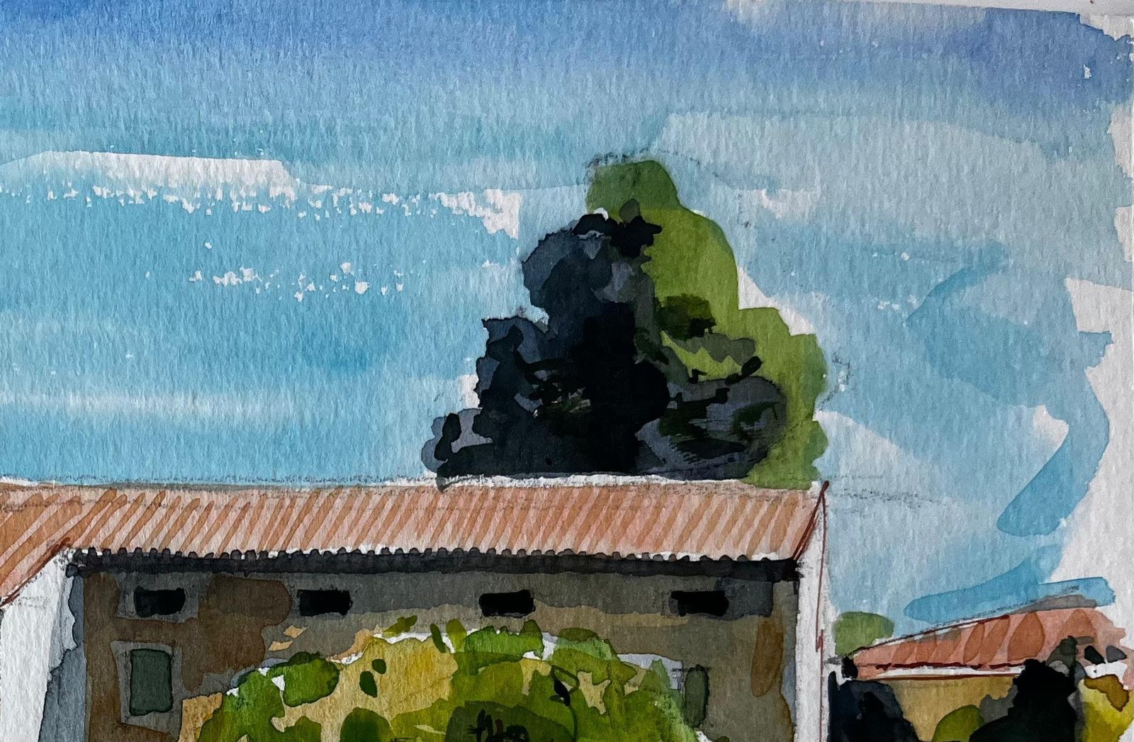 Pierre Neveuprovence Farmhouse Terracotta Roof Trees And Summer Light Watercolour Study photo Art