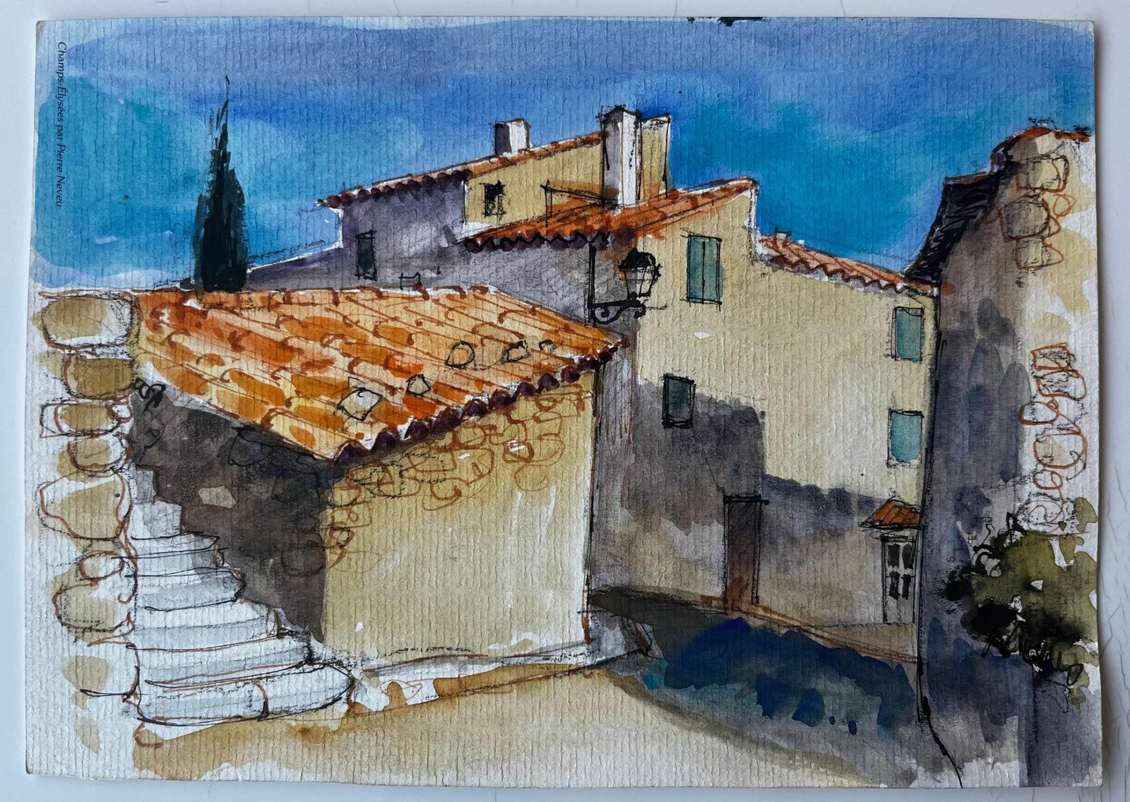 Pierre Neveuprovençal Village Street Sunlit Houses Terracotta Roofs French Hilltown Scene photo furniture