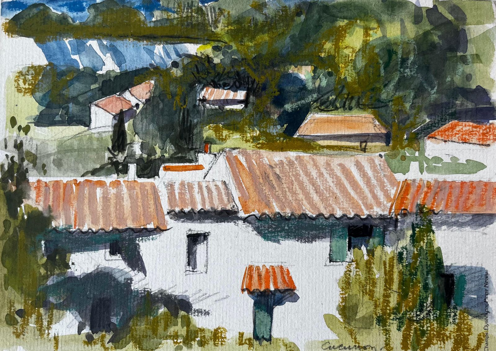 Pierre Neveucucuron Provence Rooftops Terracotta Tiles Village Houses Trees Landscape