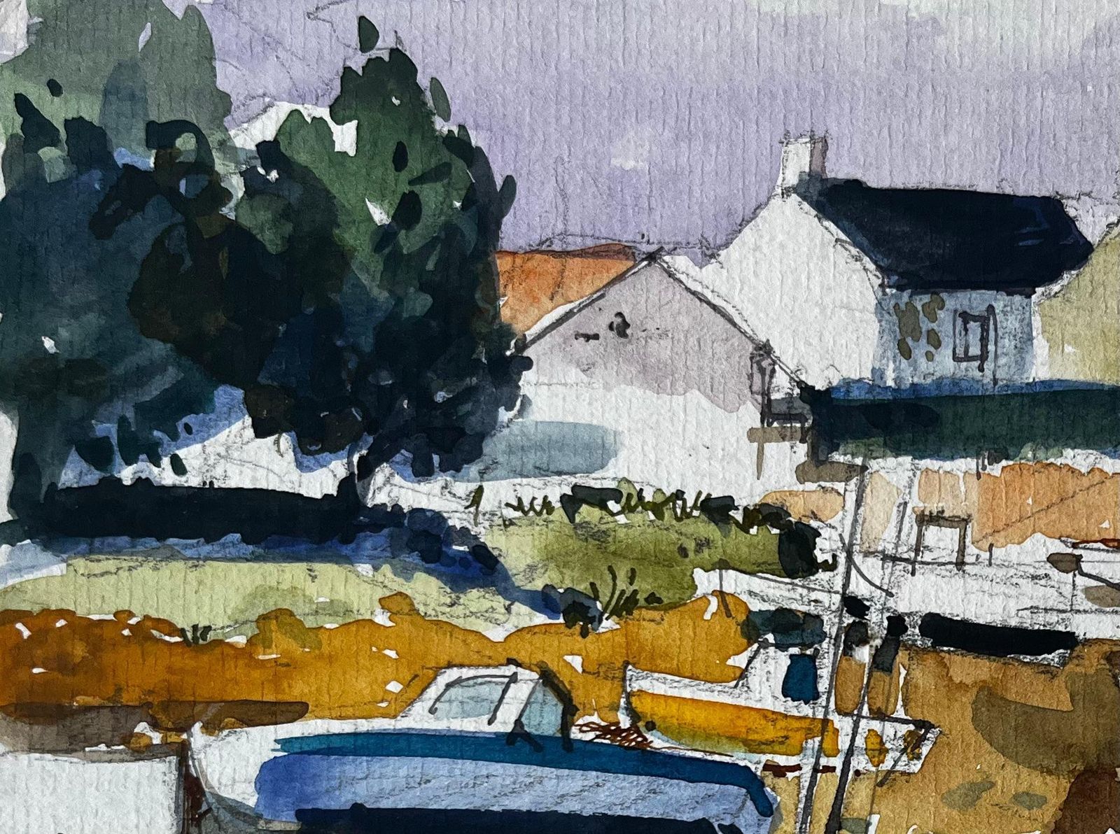 Pierre Neveucrognier Coastal Harbour With Boats And Stone Houses Watercolor photo Art