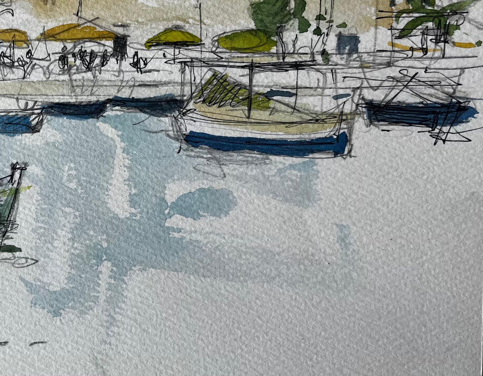 Pierre Neveumalta Harbour Boats Waterfront Scene Watercolour Sketch By Pierre Neveu photo 499.0