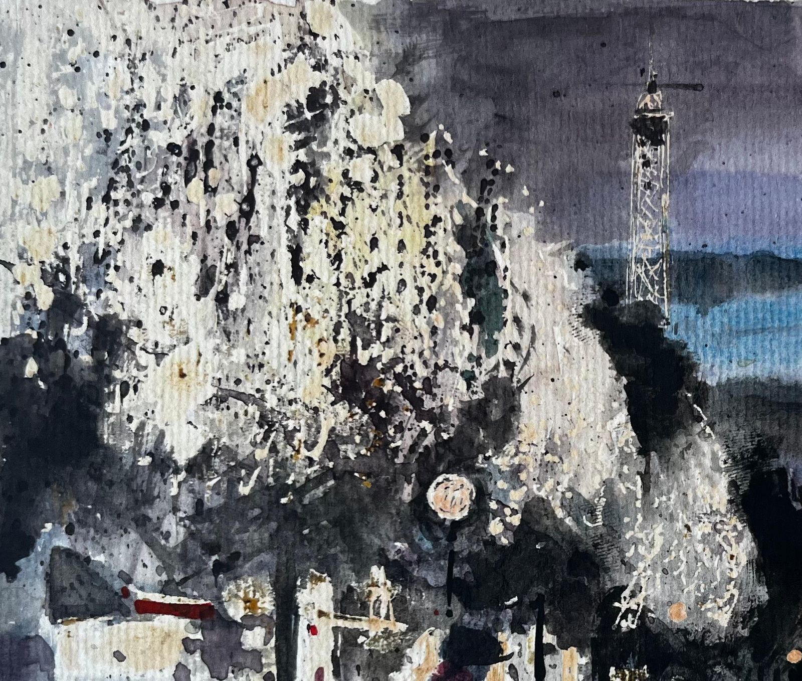 Pierre Neveuparis Eiffel Tower Night Street Scene Figures Winter Trees City Lights photo for sale