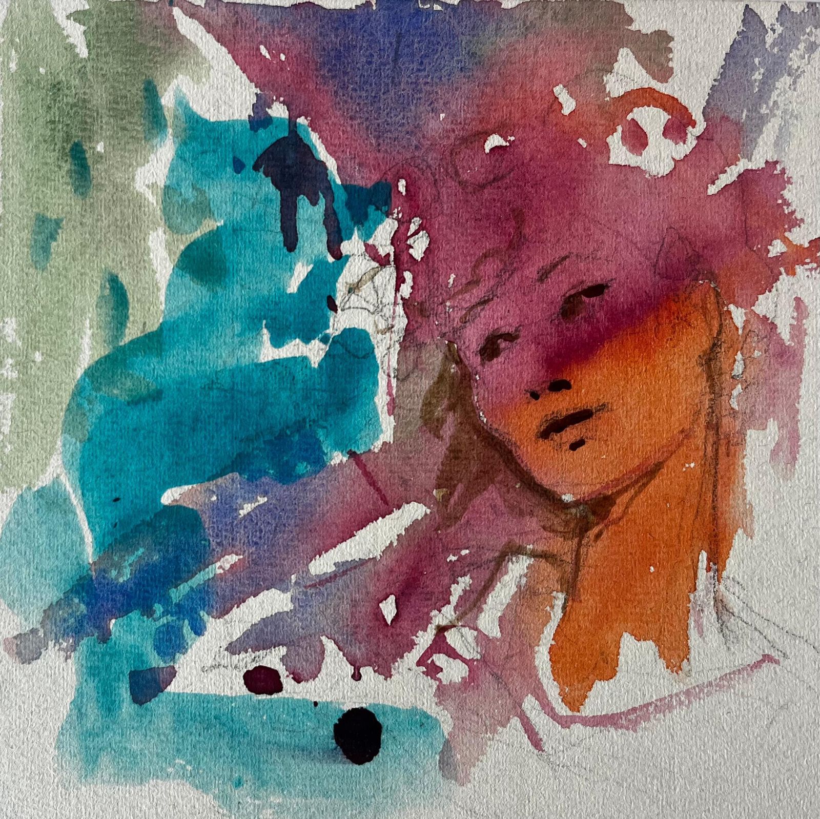 Pierre Neveuabstract Female Portrait Study Expressionist Watercolour Gouache Figure Painting