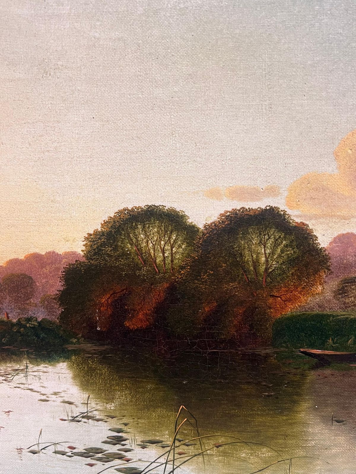 Edwin Henry Boddington (1836–1905) Fine Victorian Signed Oil Painting Sunset Dusk Over The River With Anglers photo furniture