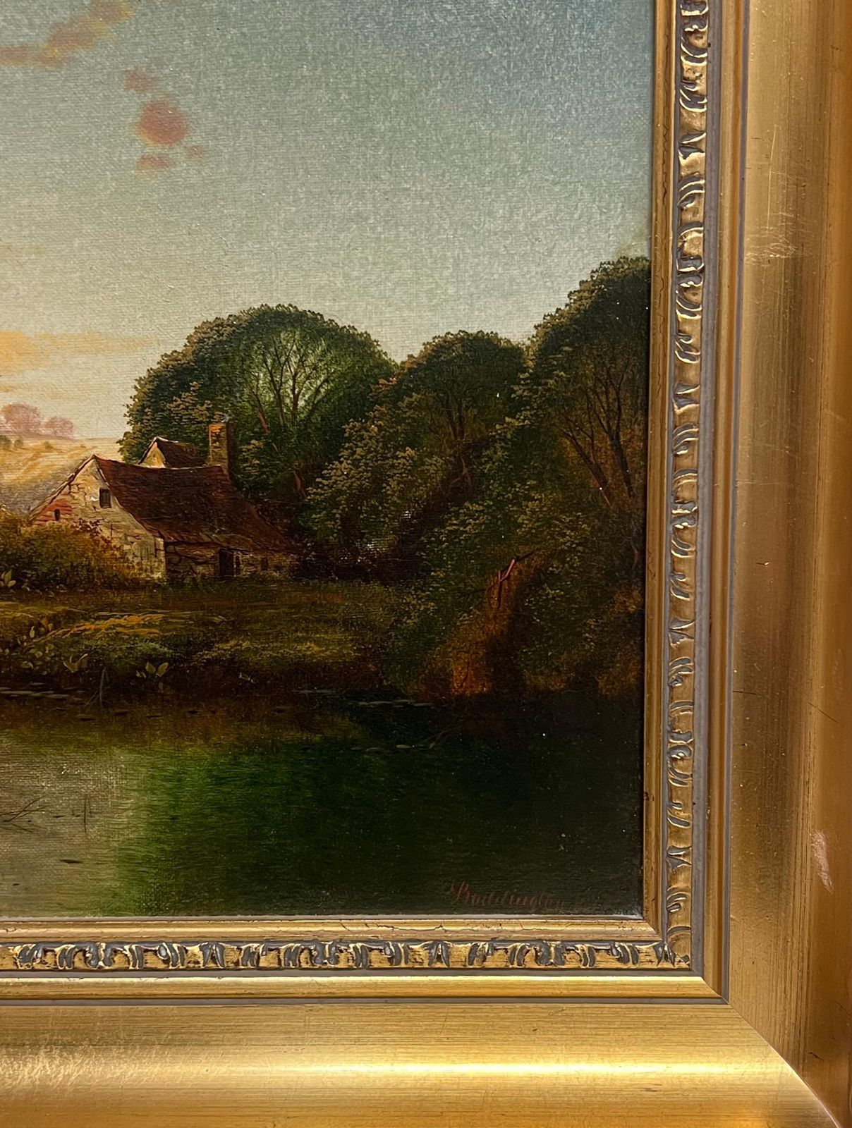 Edwin Henry Boddington (1836–1905) Fine Victorian Signed Oil Painting Sunset Dusk Over The River With Anglers photo vinterior