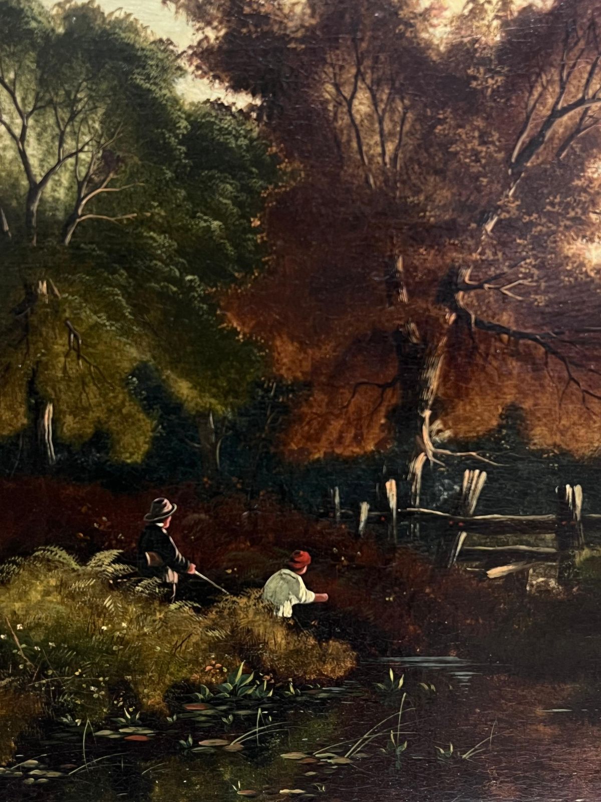 Edwin Henry Boddington (1836–1905) Fine Large Victorian Signed Oil Painting Anglers Romantic River Sunset Landscape photo Art
