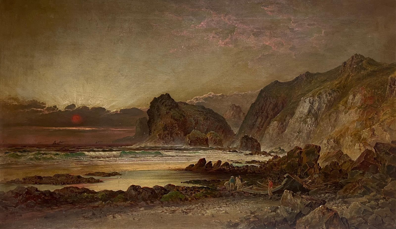 English School (19th Century)huge Victorian 1880's English Coastal Shipwreck Dramatic Seascape Signed Oil1884 photo furniture