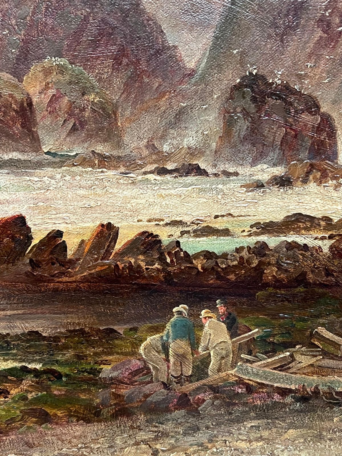 1883.0 English School (19th Century)huge Victorian 1880's English Coastal Shipwreck Dramatic Seascape Signed Oil1884 photo