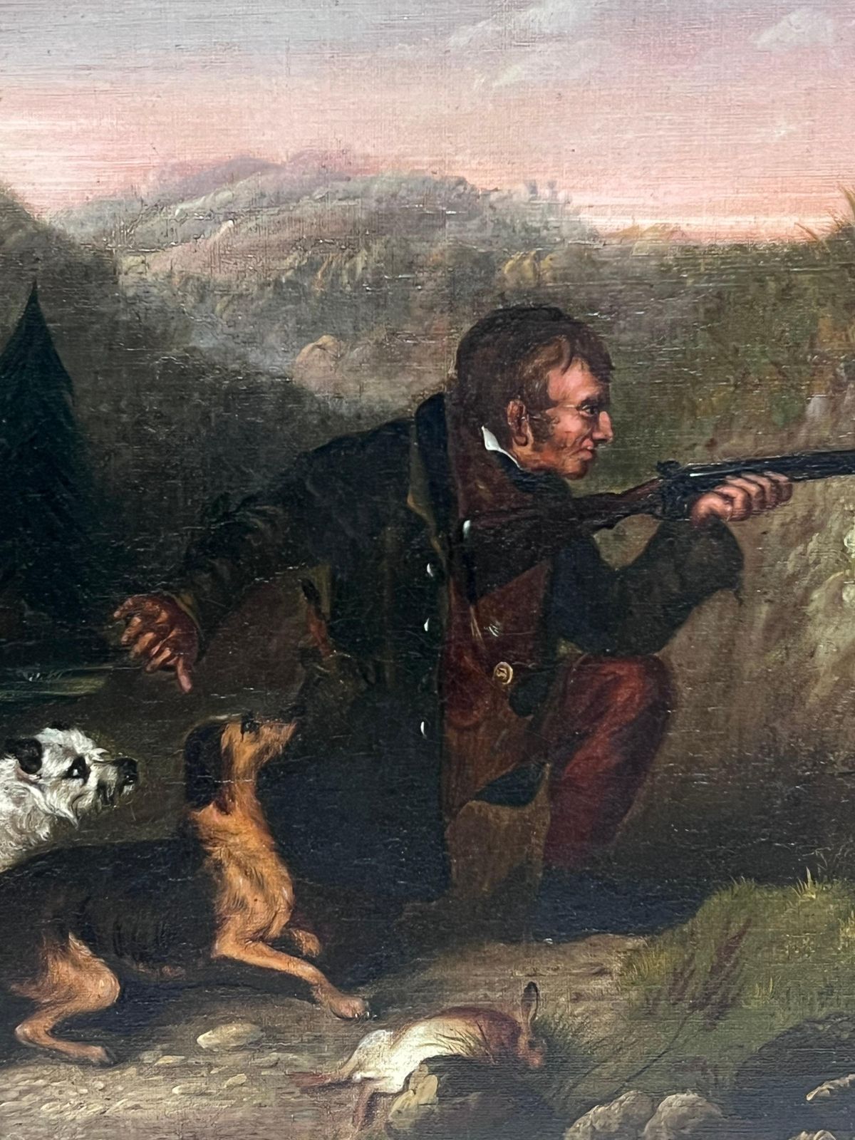 Scottish 19th Centuryfine 1800's Scottish Sporting Art Oil Painting Gentleman Shooting With Gun & Dog photo buy