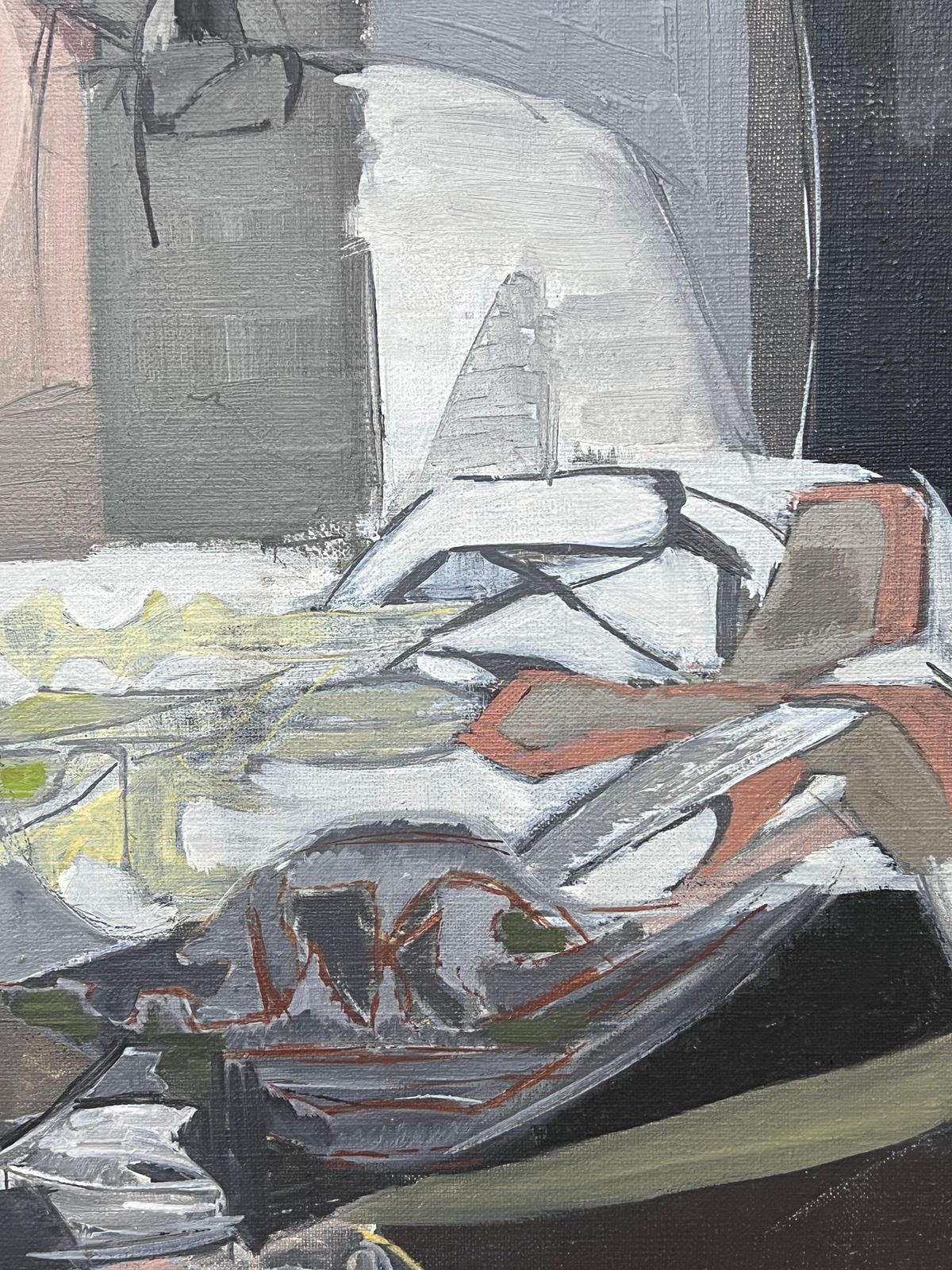 Laure Noetzin Azam (French 1929 2024)fine 20th Century French Cubist Still Life Grey Muted Tones Oil Painting photo Art