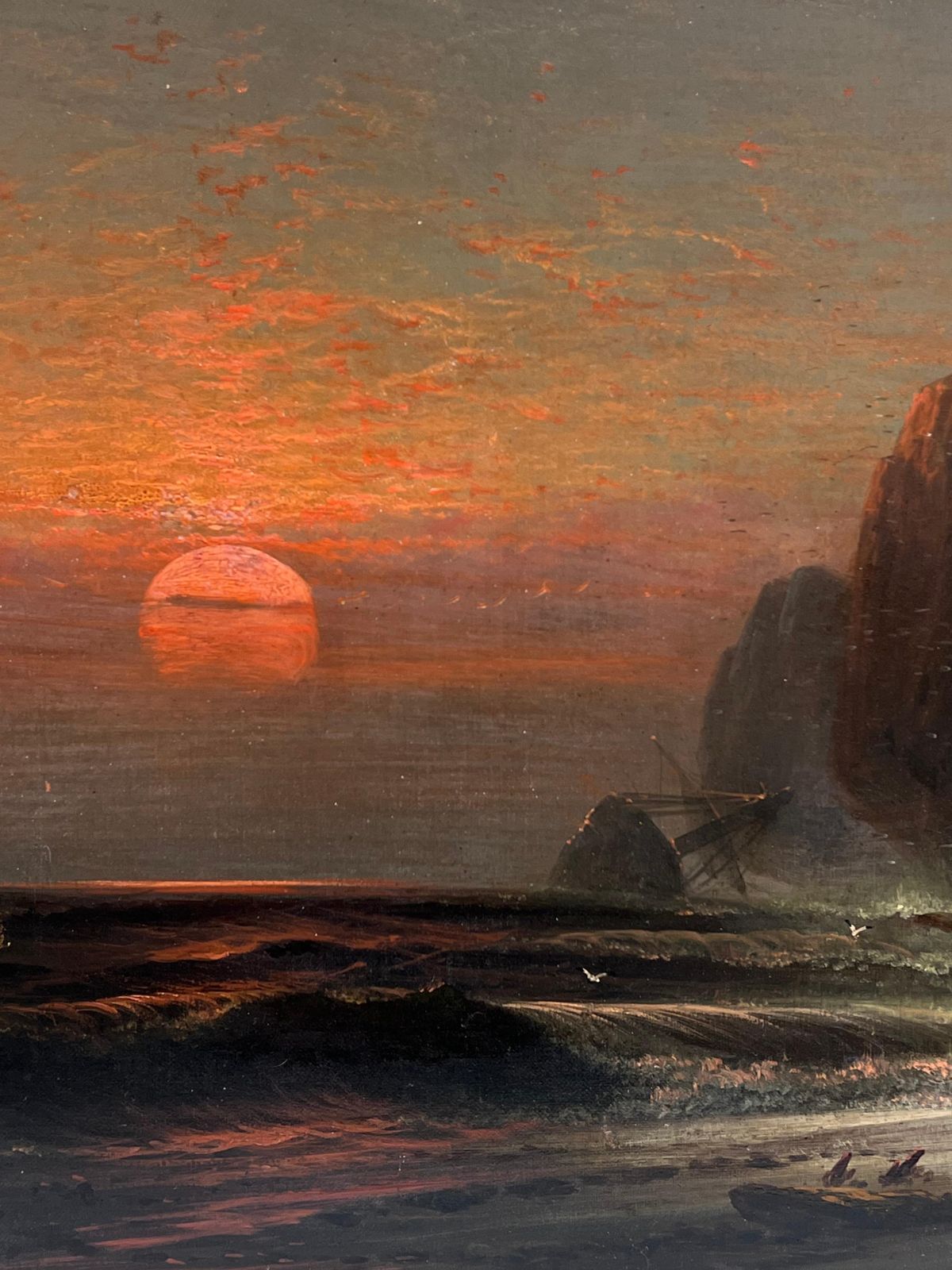 Charles Websterfine Very Large 19th Century English Marine Oil Painting Wreckers Sunset Coast1870's photo 1924.0