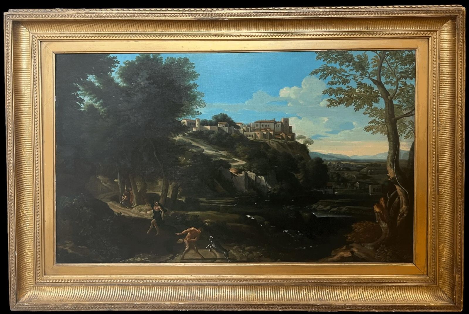 Fine 18th Century Italian Classical Huge Oil Painting Figures Animals Landscape