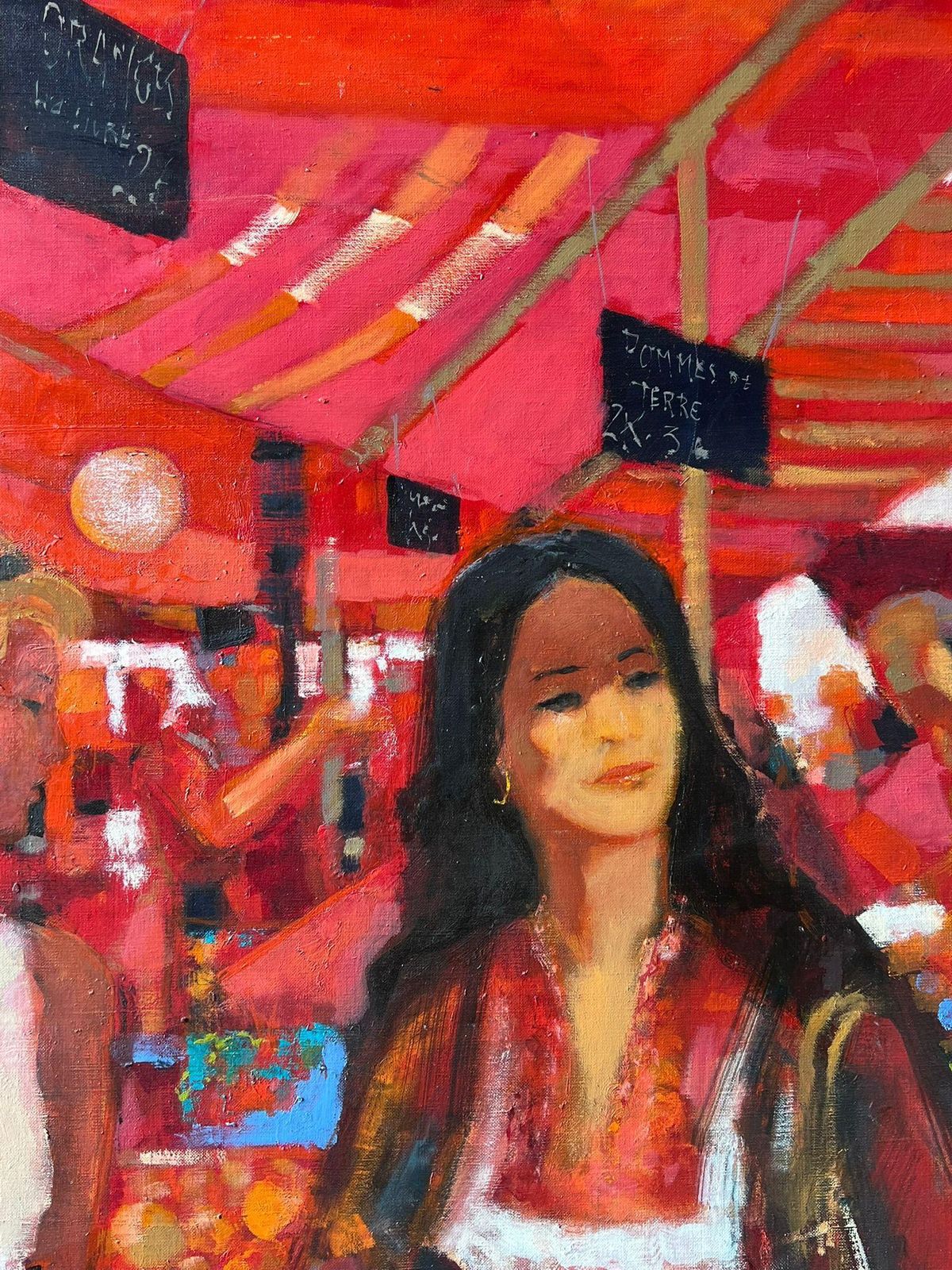 Pierre Neveuwomen Strolling Through Bright Red Market Stalls Filled With Produce French Oil photo Art