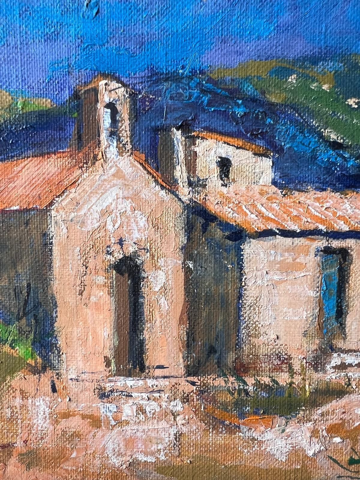 Pierre Neveua Stone Chapel And Outbuildings In Sunlit Mountain Landscape French Oil Painting photo Art