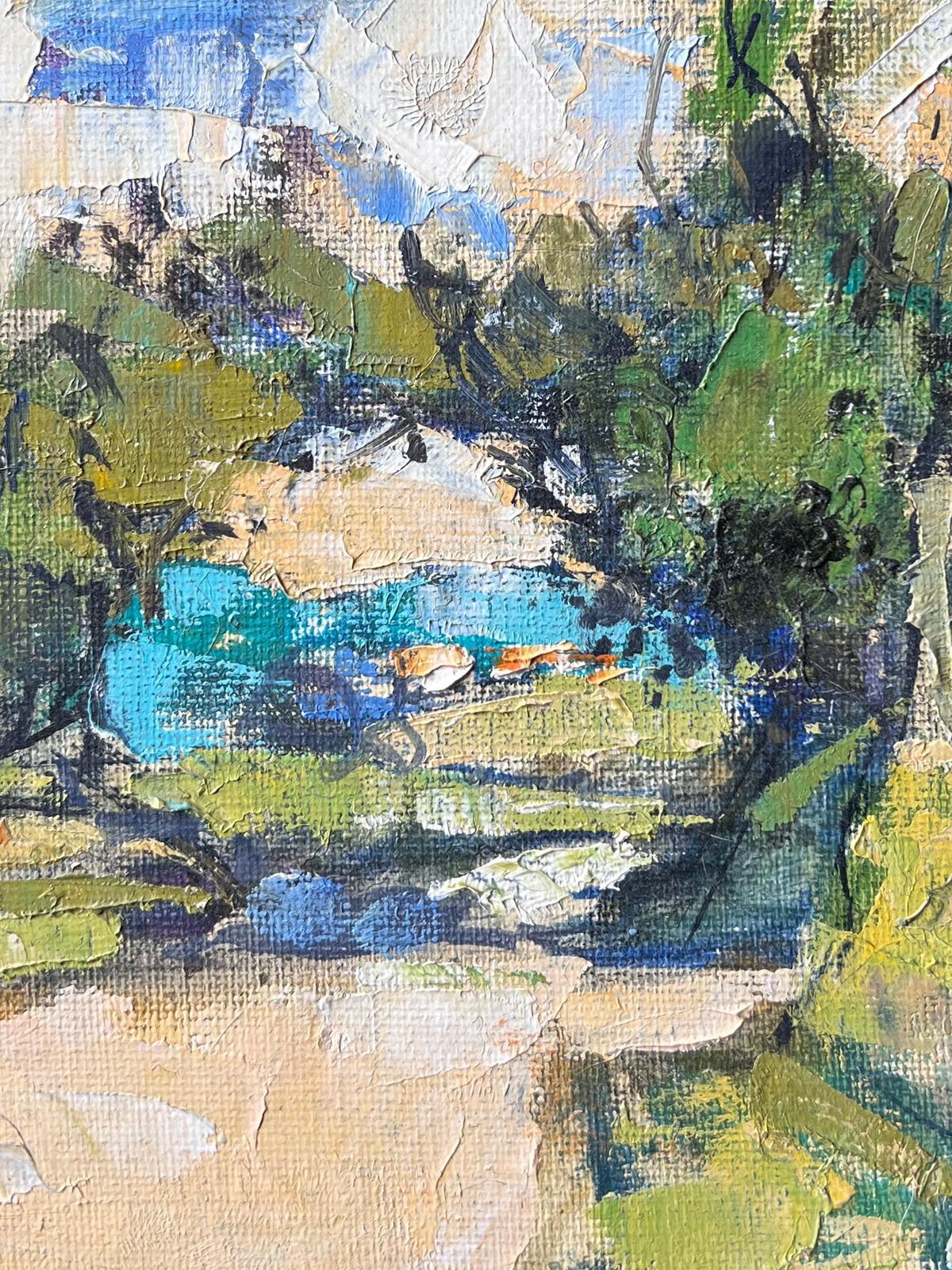 Pierre Neveusmall Landscape With Trees And Blue Water Beneath Warm Light French Oil Painting photo vinterior