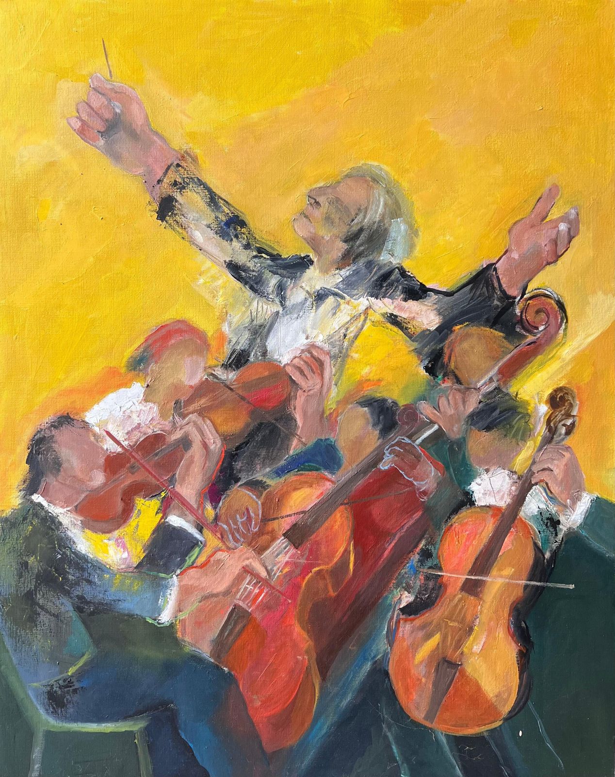 Pierre Neveuorchestra With Conductor Leading Musicians At A Bright Halle French Oil Painting
