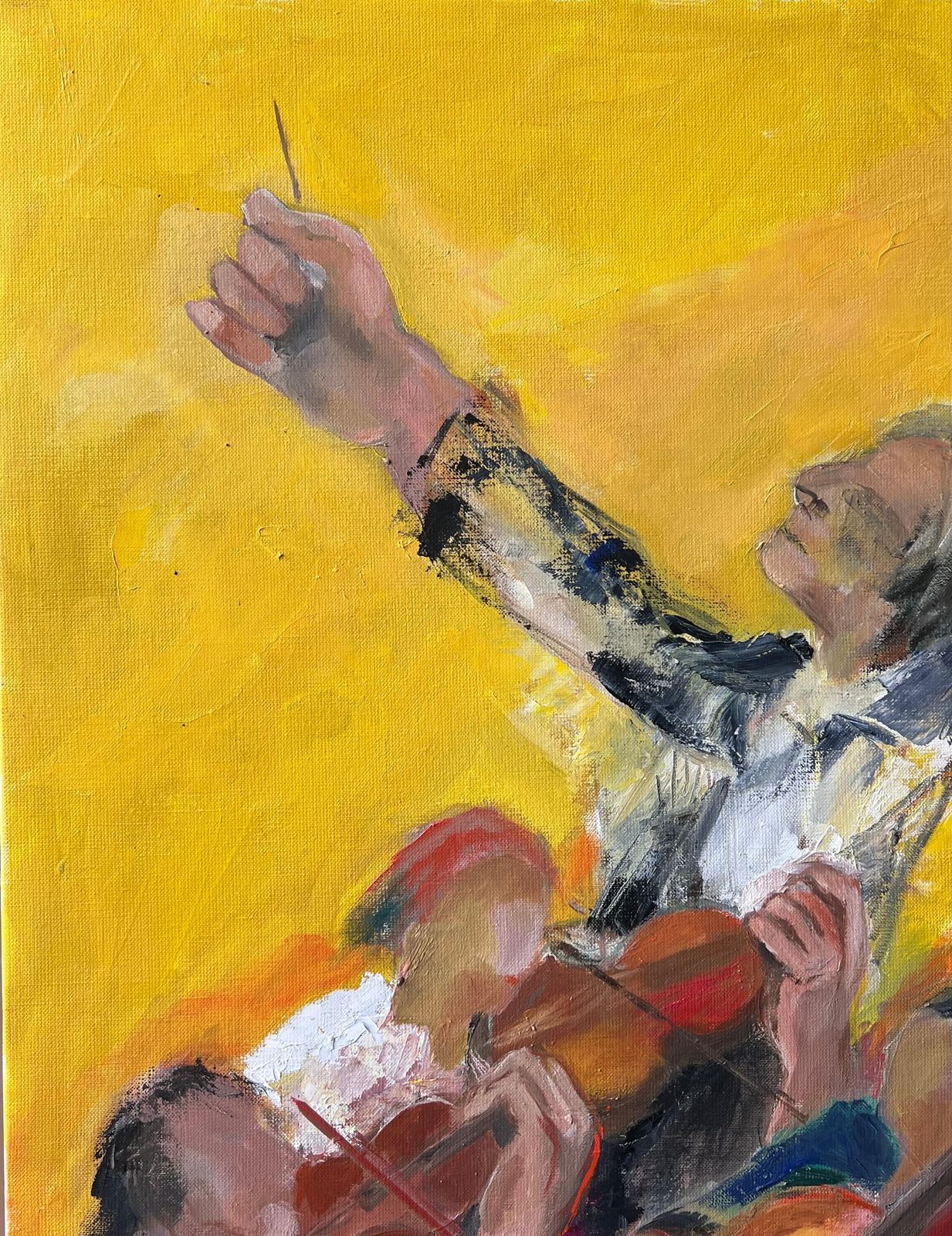 Pierre Neveuorchestra With Conductor Leading Musicians At A Bright Halle French Oil Painting photo for sale