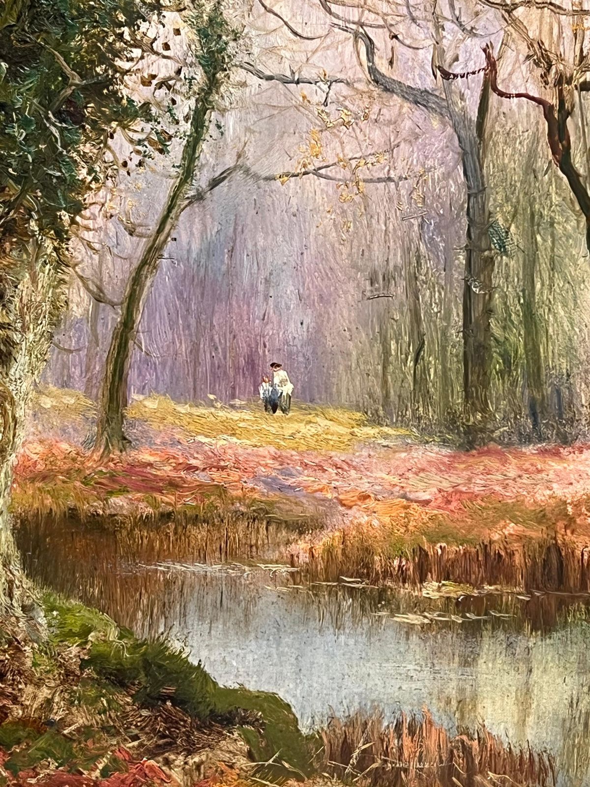 Daniel Sherrinburnham Woods Antique English Oil Painting Figures In Autumn Woodland Glade photo furniture