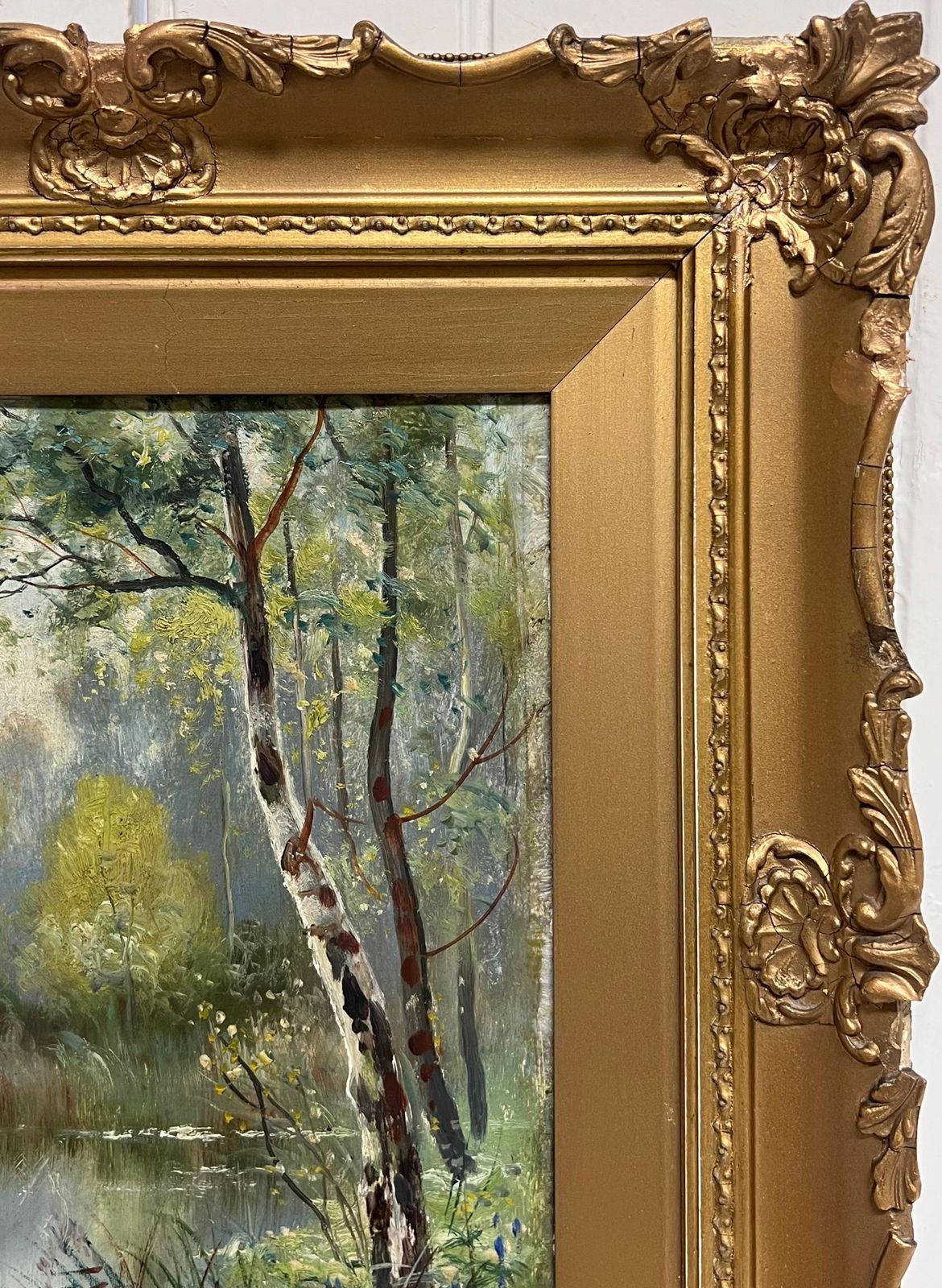 Daniel Sherrinvictorian English Oil Painting Woodland River Glade Landscape In Gilt Frame photo for sale