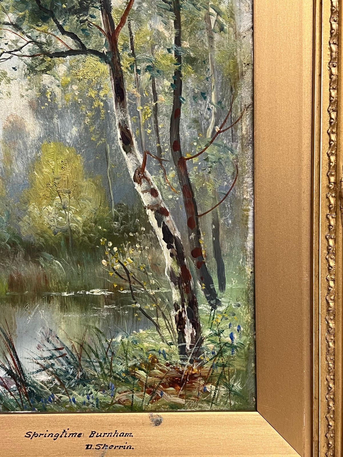 Daniel Sherrinvictorian English Oil Painting Woodland River Glade Landscape In Gilt Frame photo 897.0