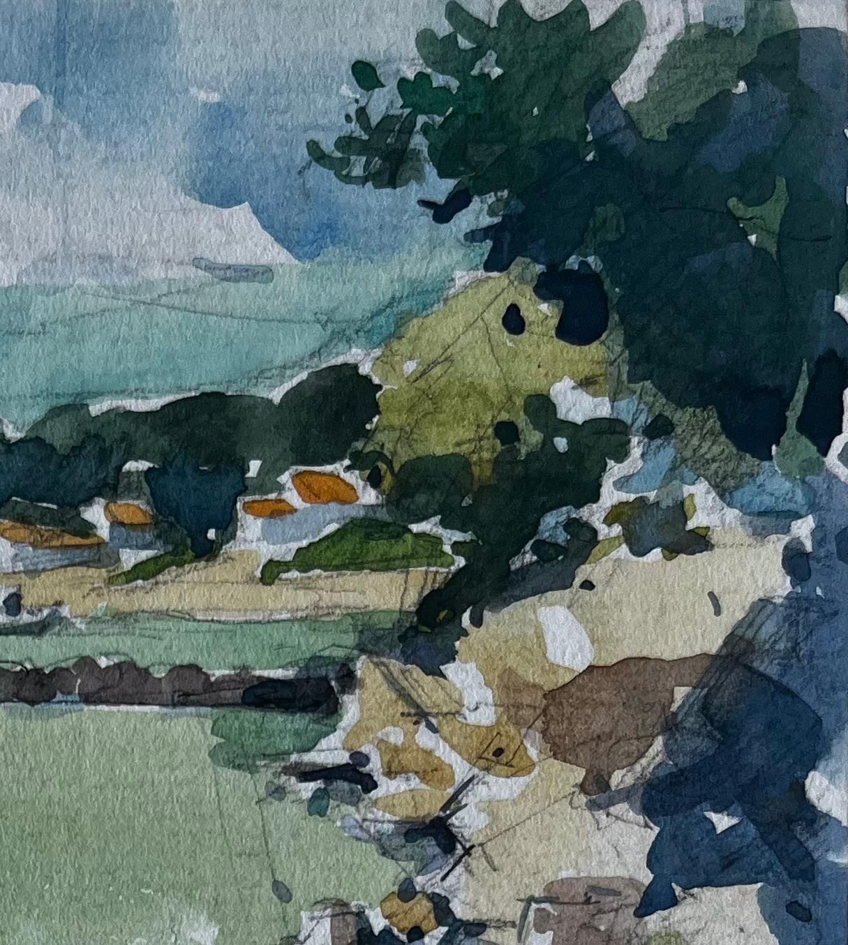 Pierre Neveule Pontreau French Coastal Landscape Watercolour Seaside Scene By Pierre Neveu photo for sale