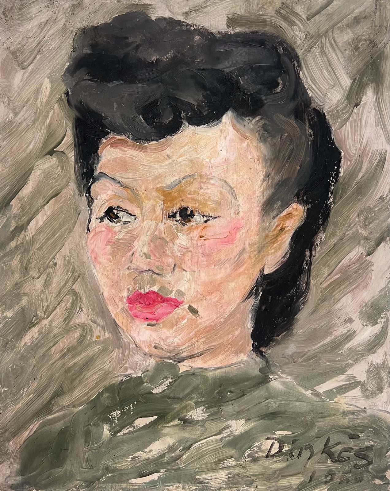 Suzanne Dinkesfrench Mid Century Painting Signed Oil Painting Portrait Of A Woman1950's
