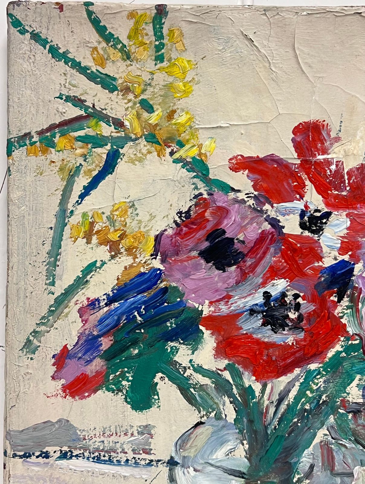 Suzanne Dinkesfrench Mid Century 1950's Oil Painting Flowers In Glass Vase1950's photo Art