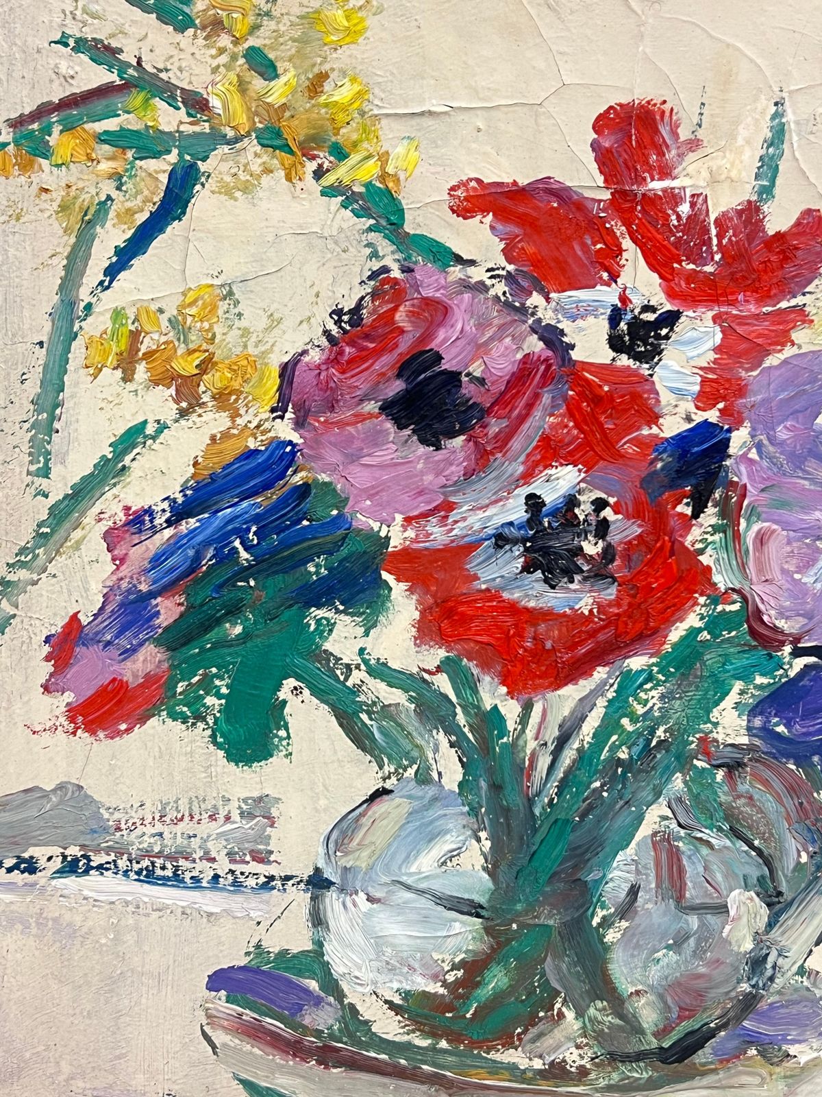Suzanne Dinkesfrench Mid Century 1950's Oil Painting Flowers In Glass Vase1950's photo vinterior