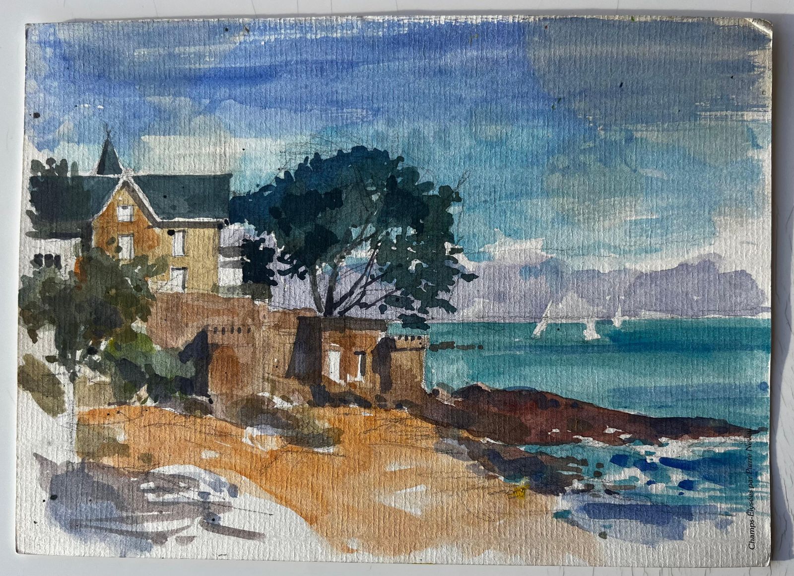 Pierre Neveufrench Coastal Villa And Sea View Brittany Coast Watercolour By Pierre Neveu photo furniture
