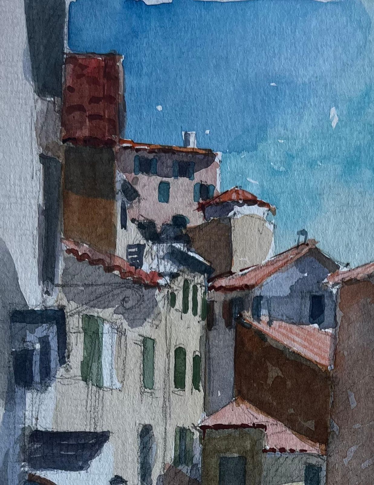 Pierre Neveugrasse Provence Sunlit Village Street Scene Watercolour By Pierre Neveu photo for sale