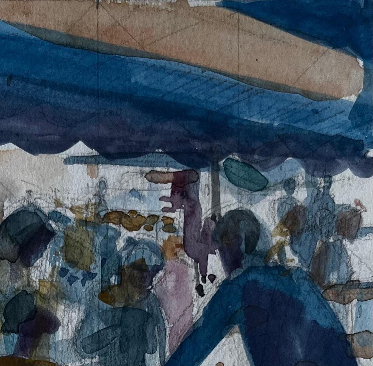 Pierre Neveufrench Market Watercolour Study With Blue Awning By Pierre Neveu photo for sale
