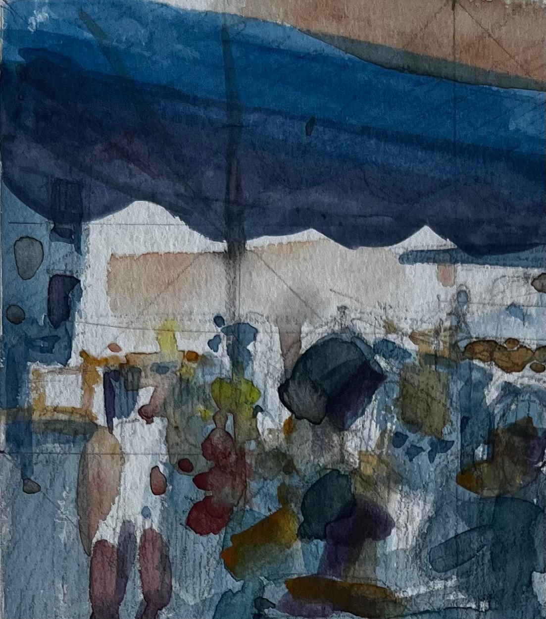 Pierre Neveufrench Market Watercolour Study With Blue Awning By Pierre Neveu photo Art