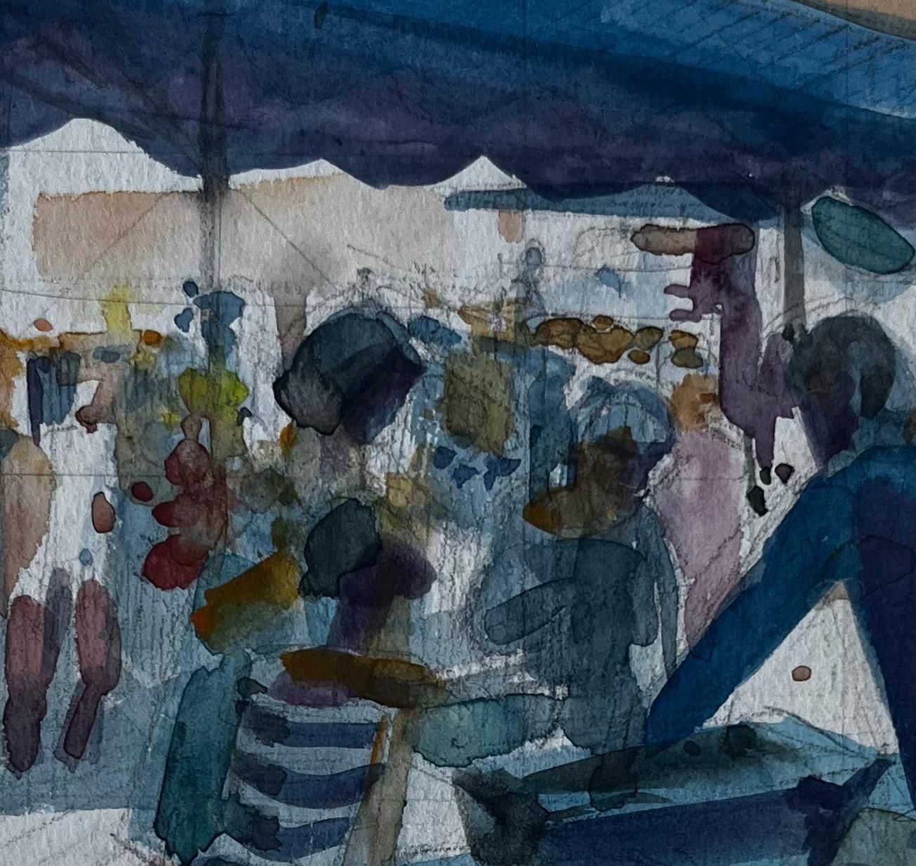 Pierre Neveufrench Market Watercolour Study With Blue Awning By Pierre Neveu photo buy