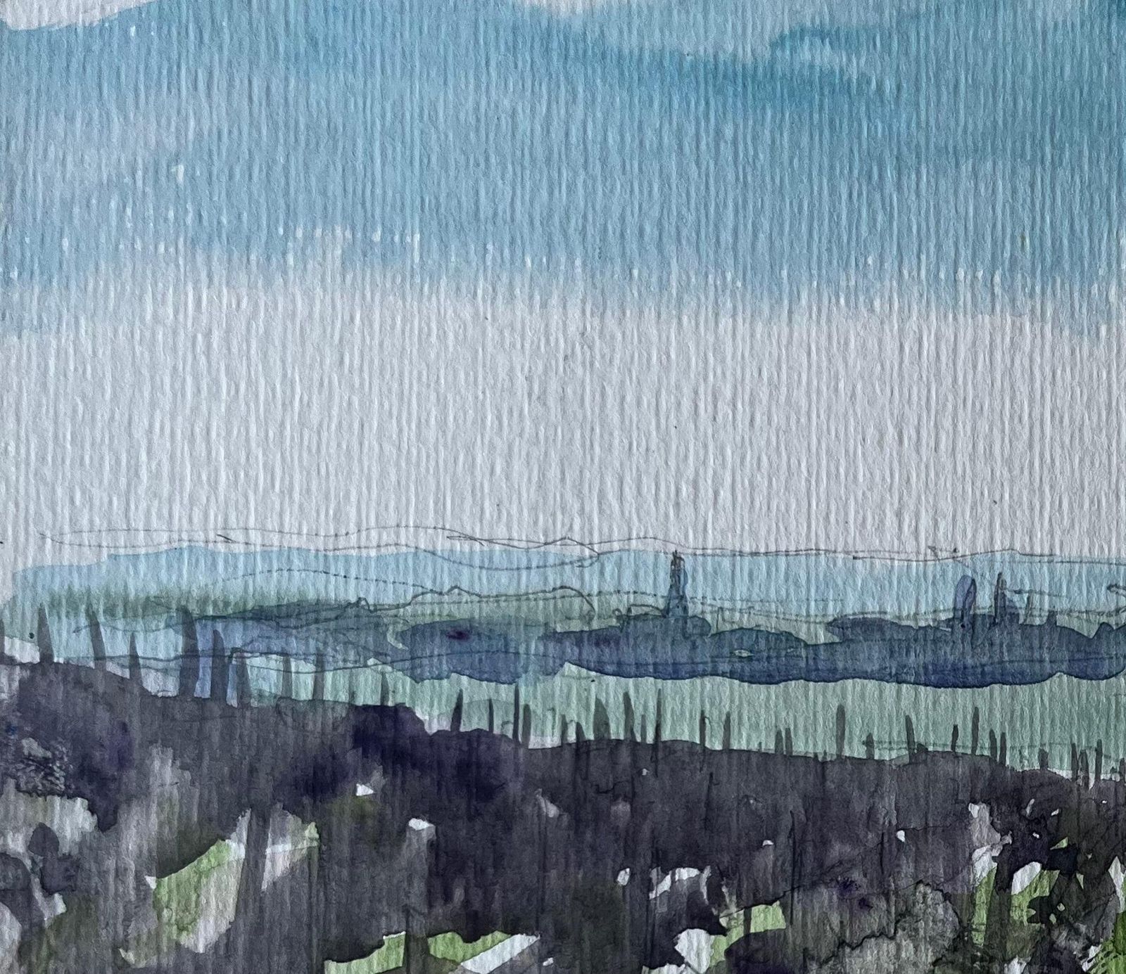 Pierre Neveuexpansive French Countryside With Distant Horizon Watercolour By Pierre Neveu photo Art