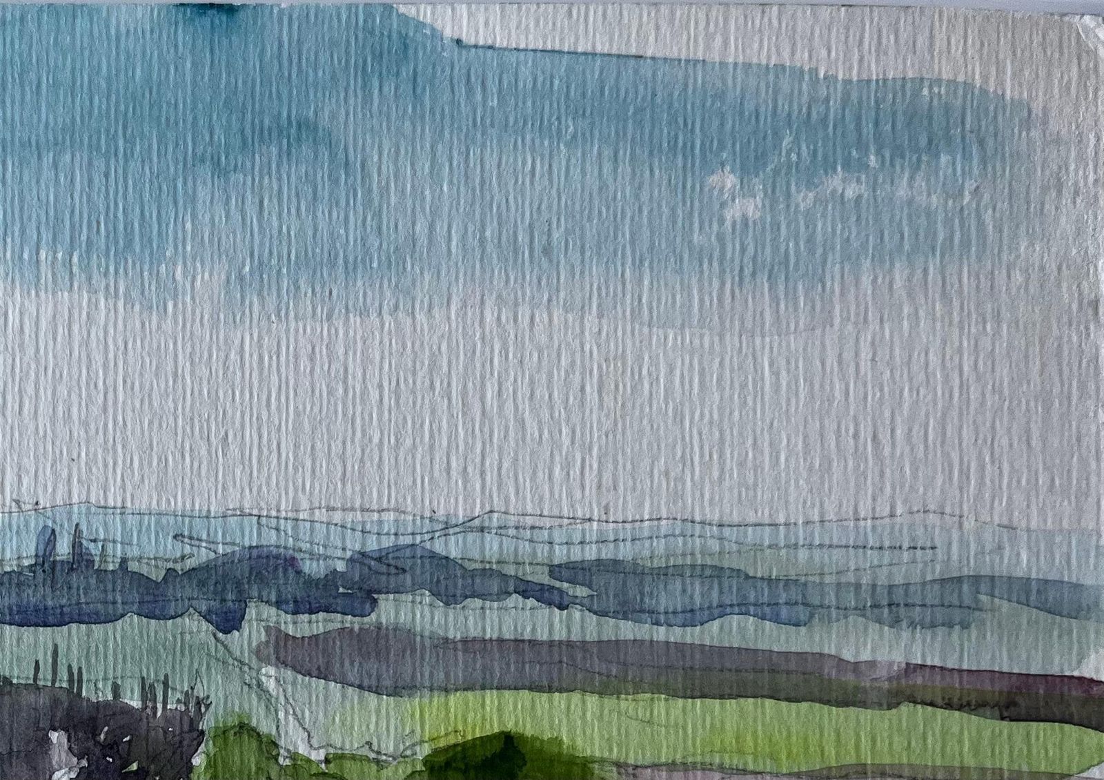 Pierre Neveuexpansive French Countryside With Distant Horizon Watercolour By Pierre Neveu photo 529.0