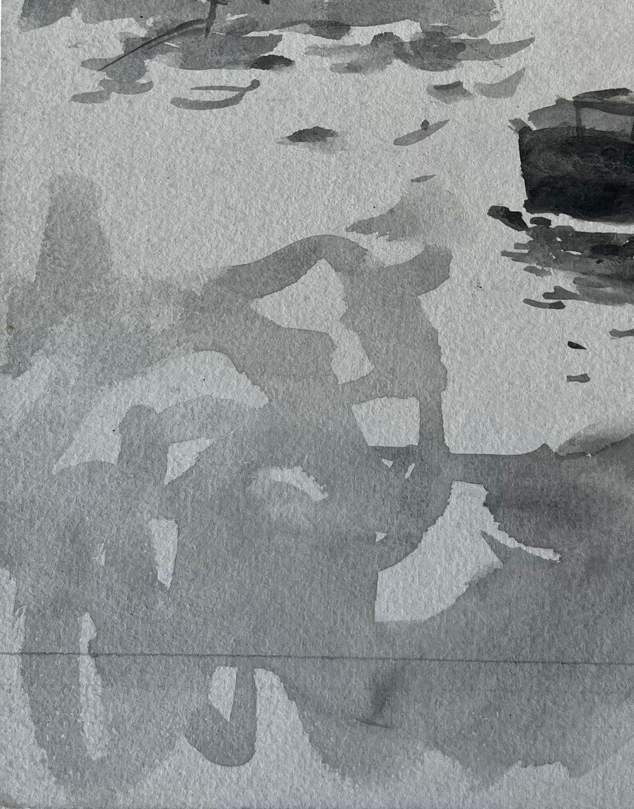Pierre Neveuriverside Boats And Dome French Ink Wash Watercolour By Pierre Neveu photo vinterior