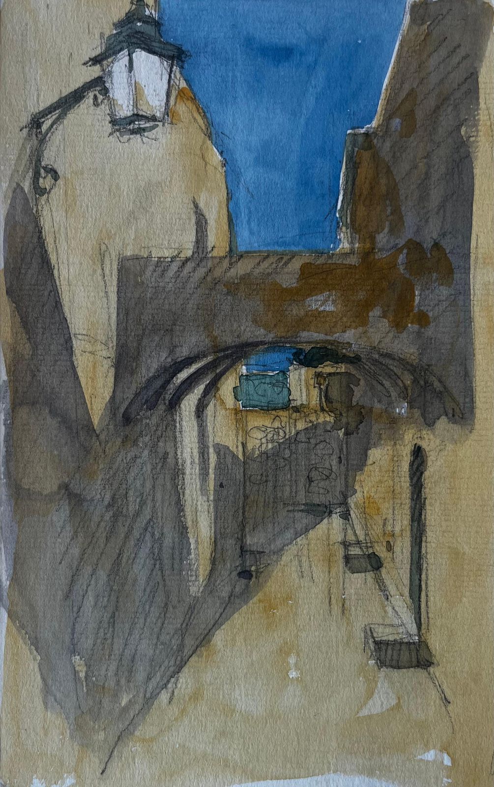 Pierre Neveusunlit Archway And Narrow Street Southern France Watercolour By Pierre Neveu