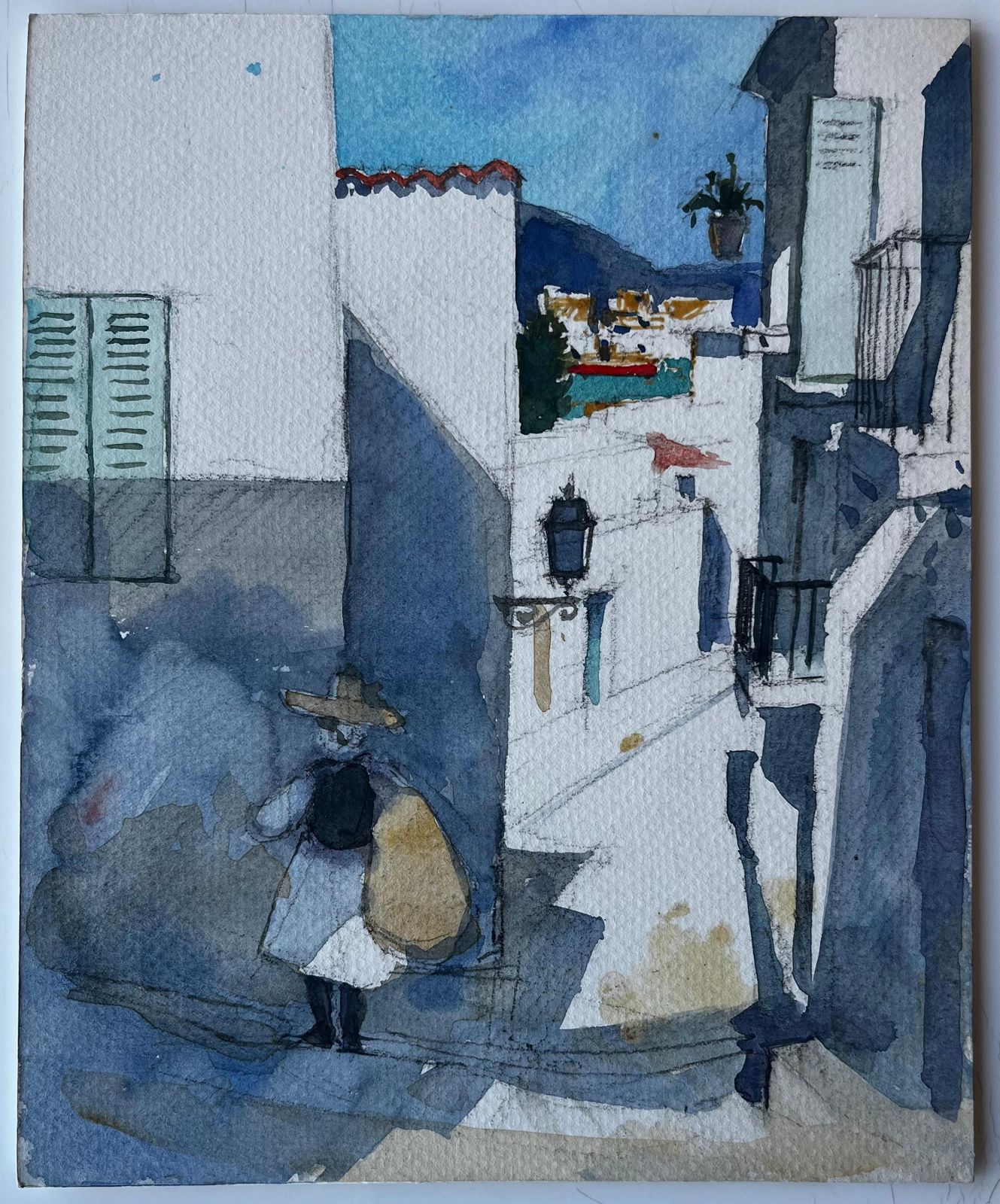 Pierre Neveusunlit Street With Figure French Modernist Watercolour By Pierre Neveu photo Art